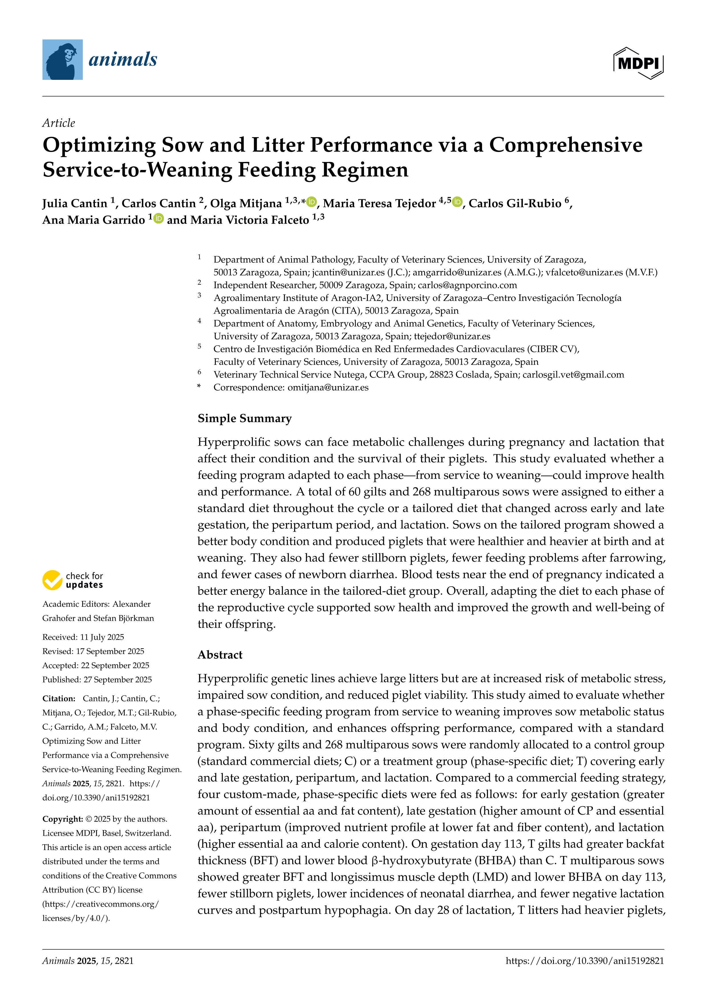 Optimizing Sow and Litter Performance via a Comprehensive Service-to-Weaning Feeding Regimen