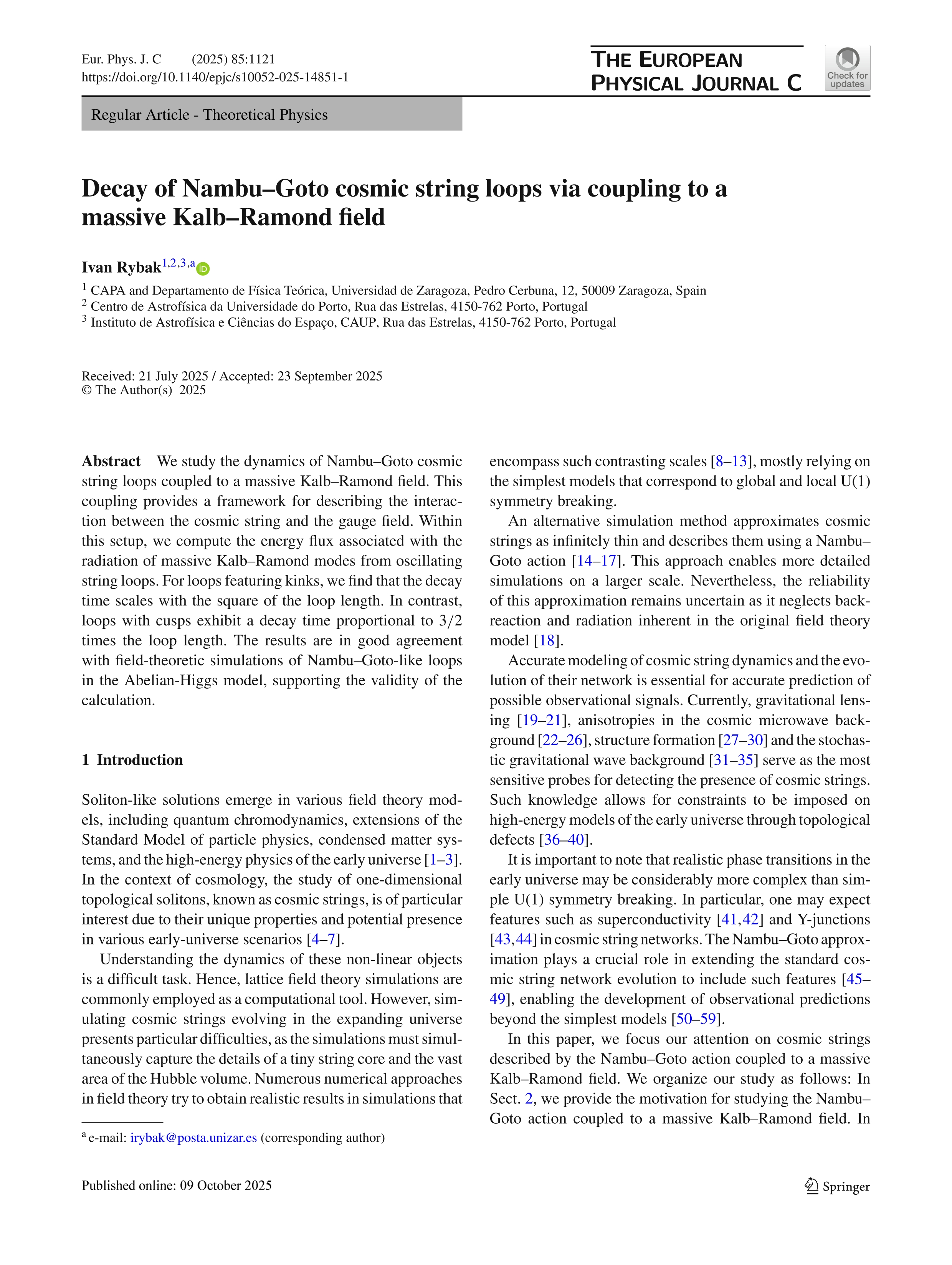 Decay of Nambu–Goto cosmic string loops via coupling to a massive Kalb–Ramond field