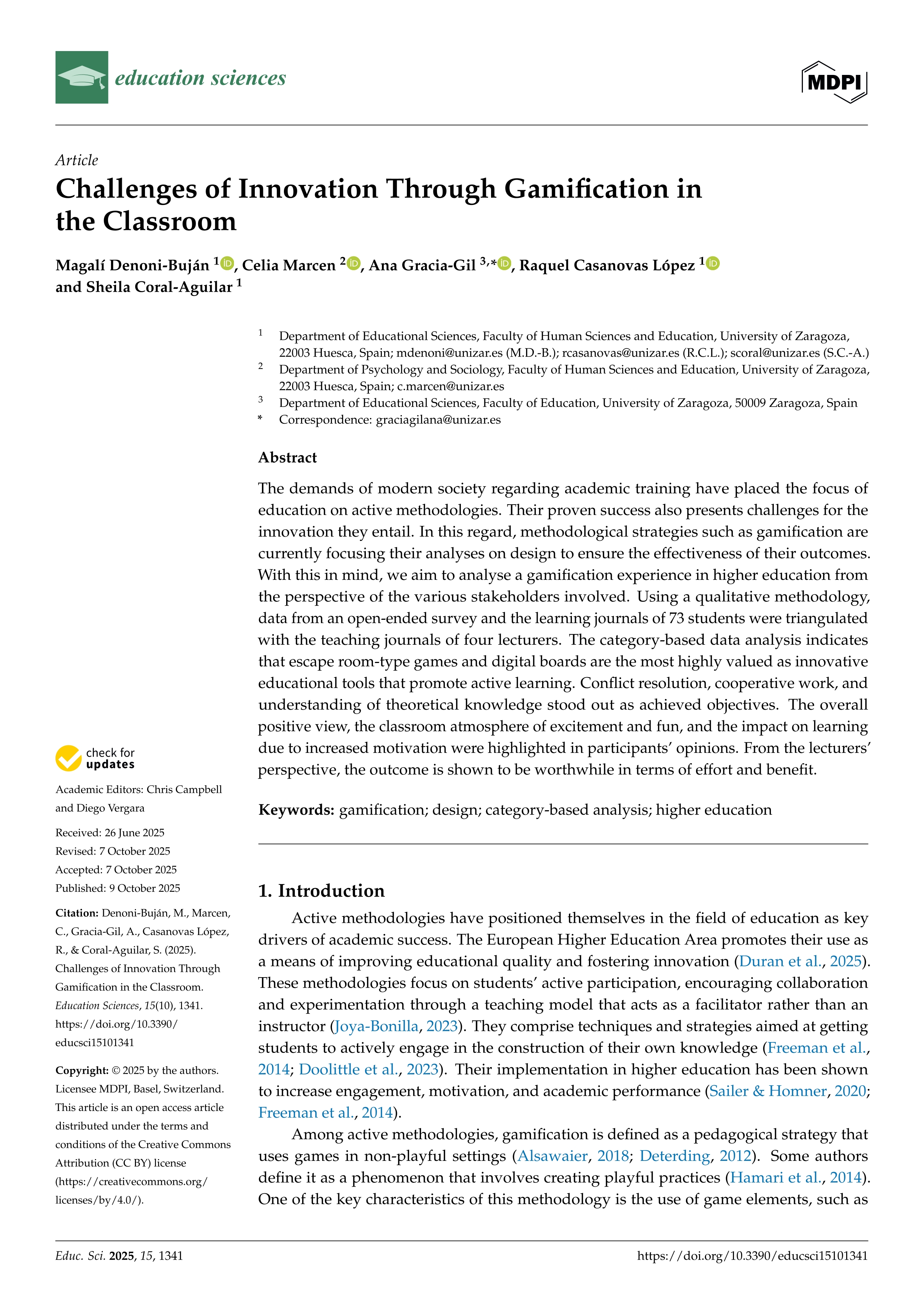 Challenges of Innovation Through Gamification in the Classroom