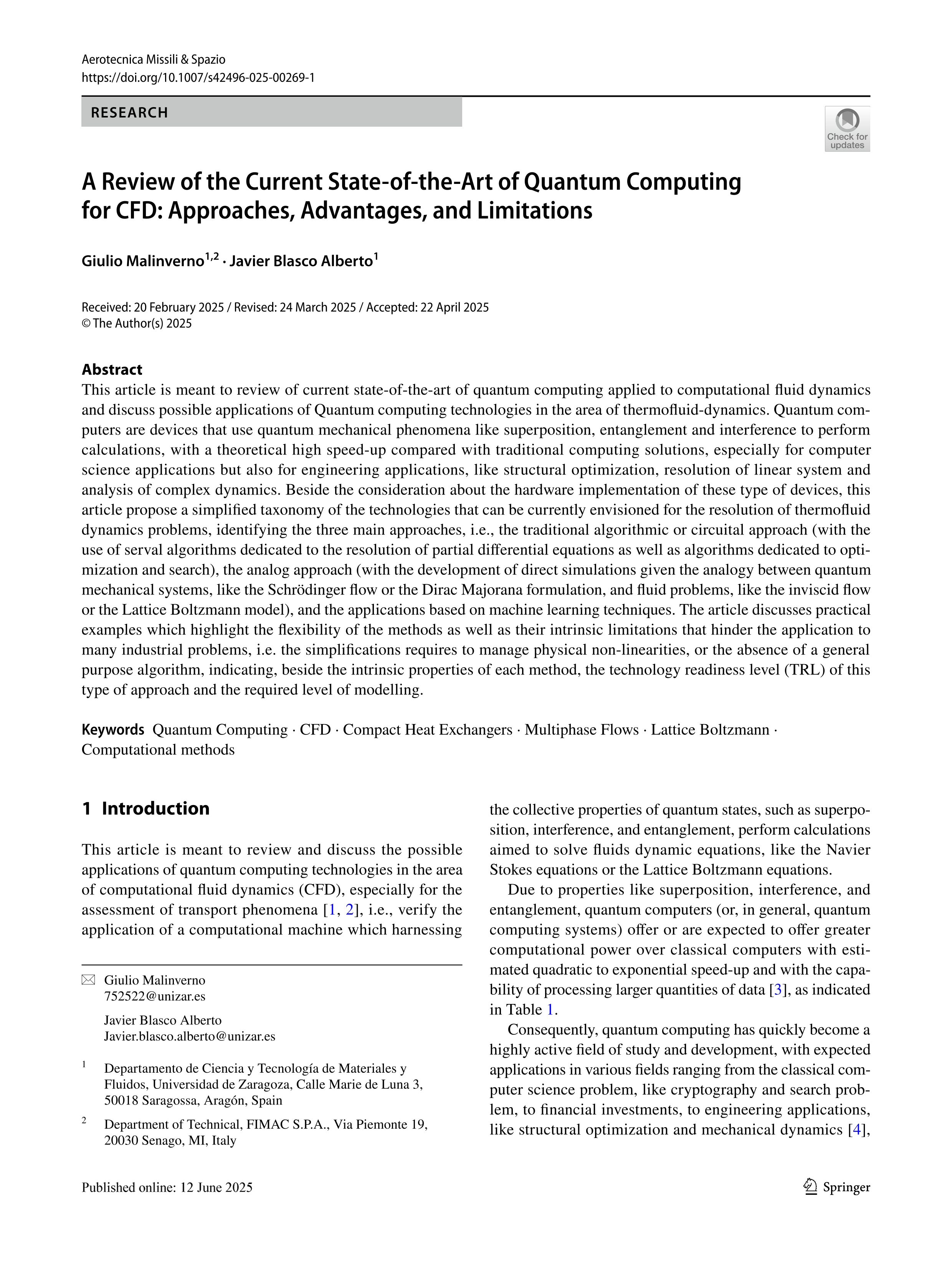 A Review of the Current State-of-the-Art of Quantum Computing for CFD: Approaches, Advantages, and Limitations