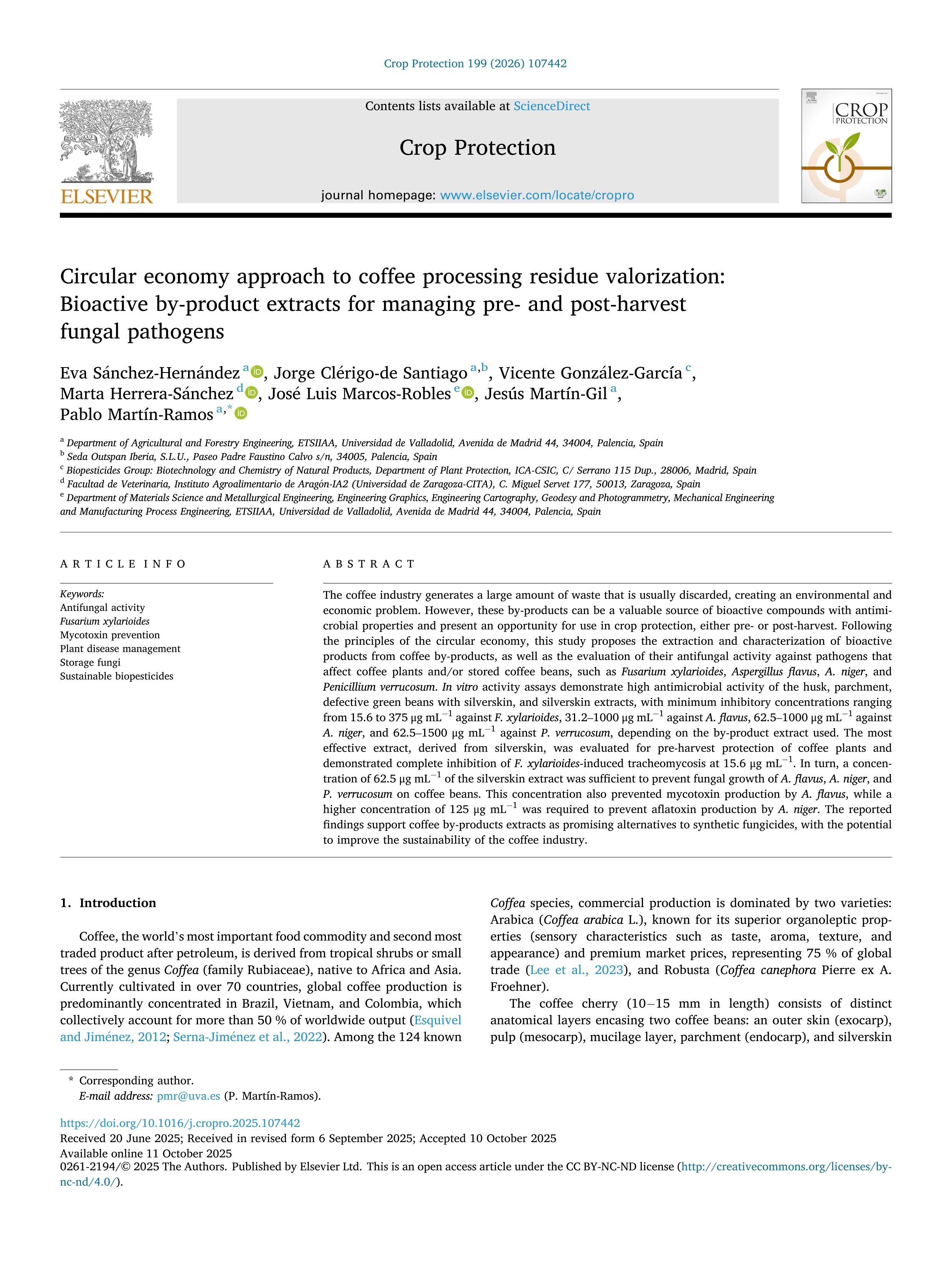 Circular economy approach to coffee processing residue valorization: Bioactive by-product extracts for managing pre- and post-harvest fungal pathogens