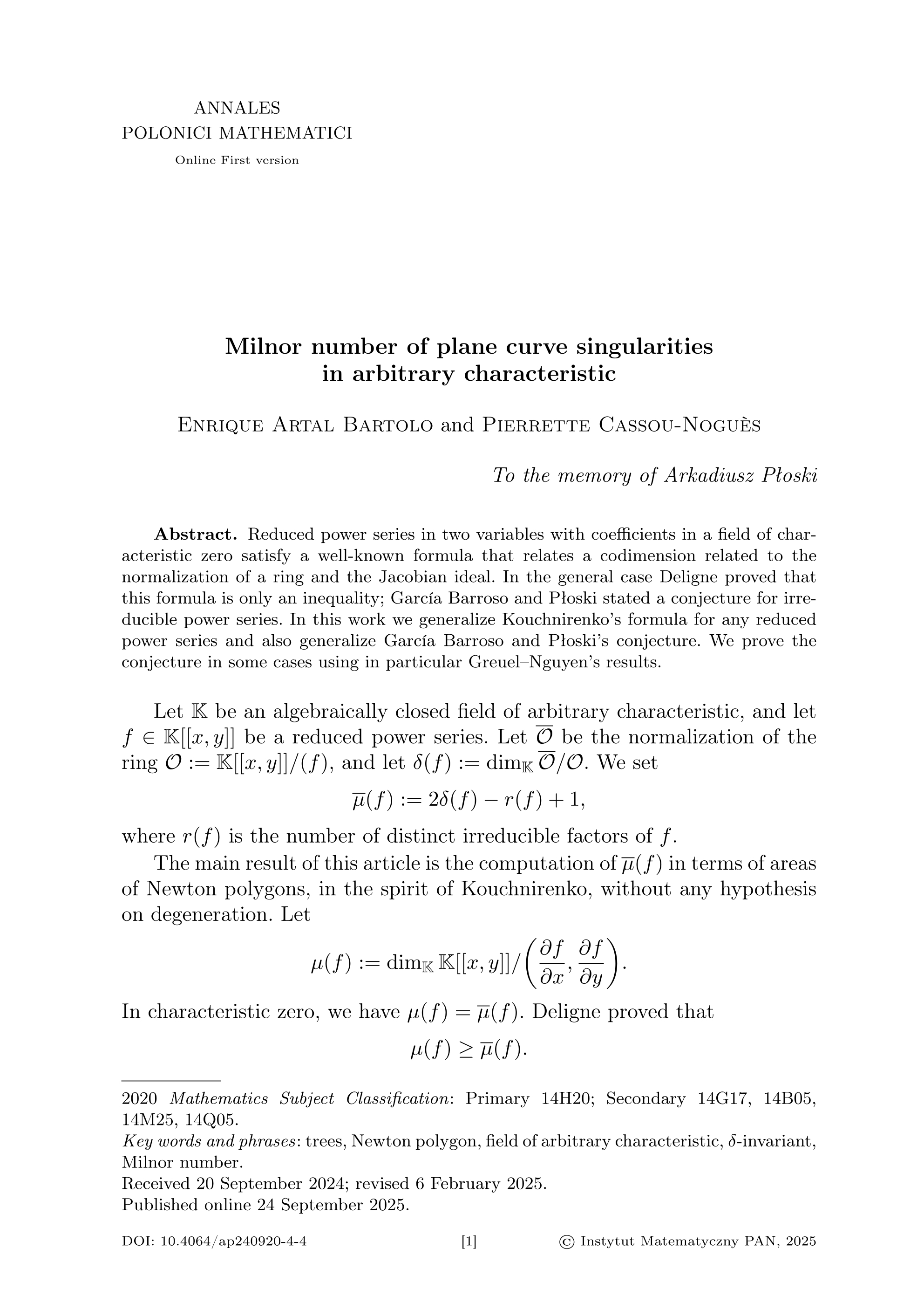 Milnor number of plane curve singularities in arbitrary characteristic