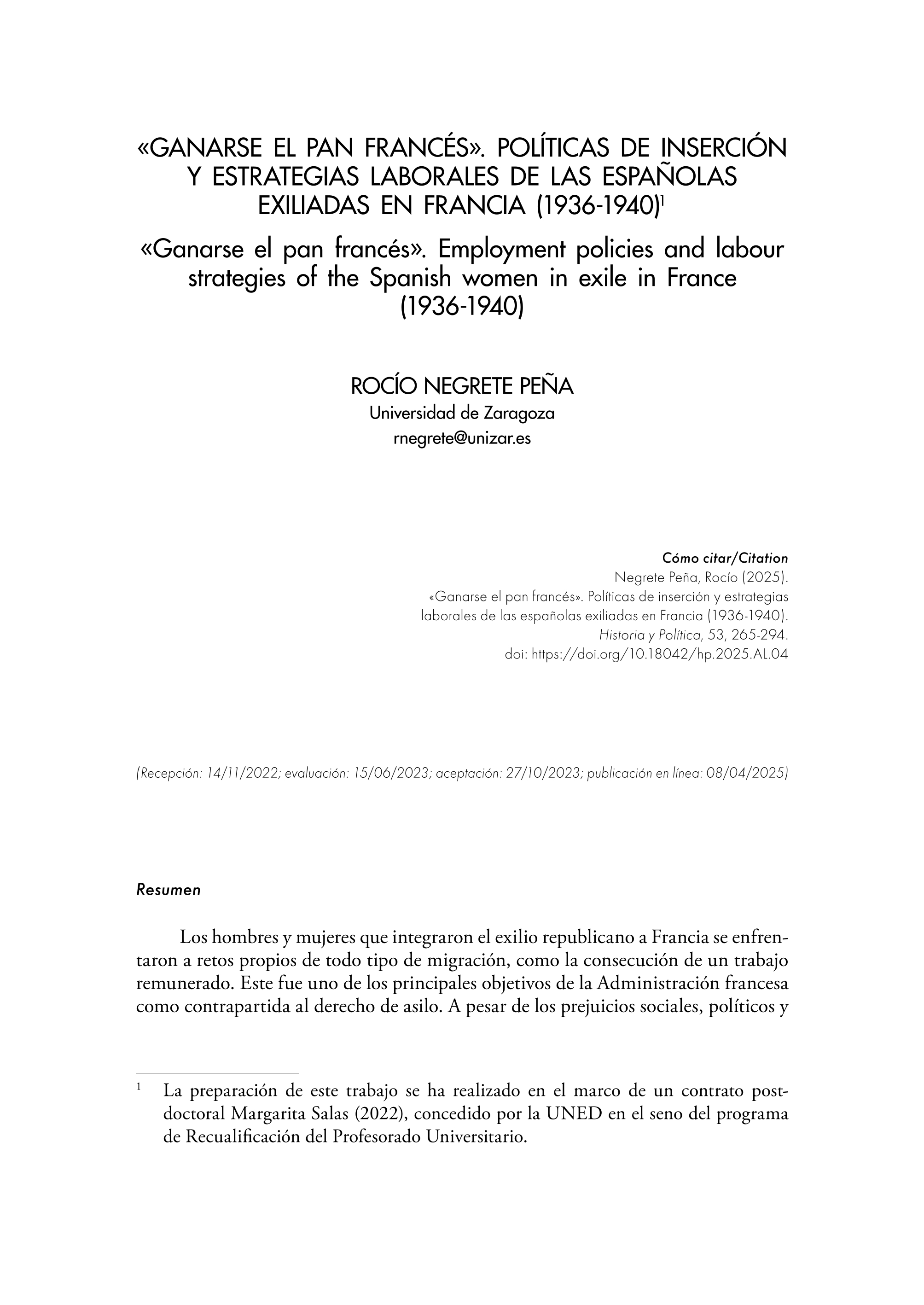 «Ganarse el pan francés». Políticas de inserción y estrategias laborales de las españolas exiliadas en Francia (1936-1940)