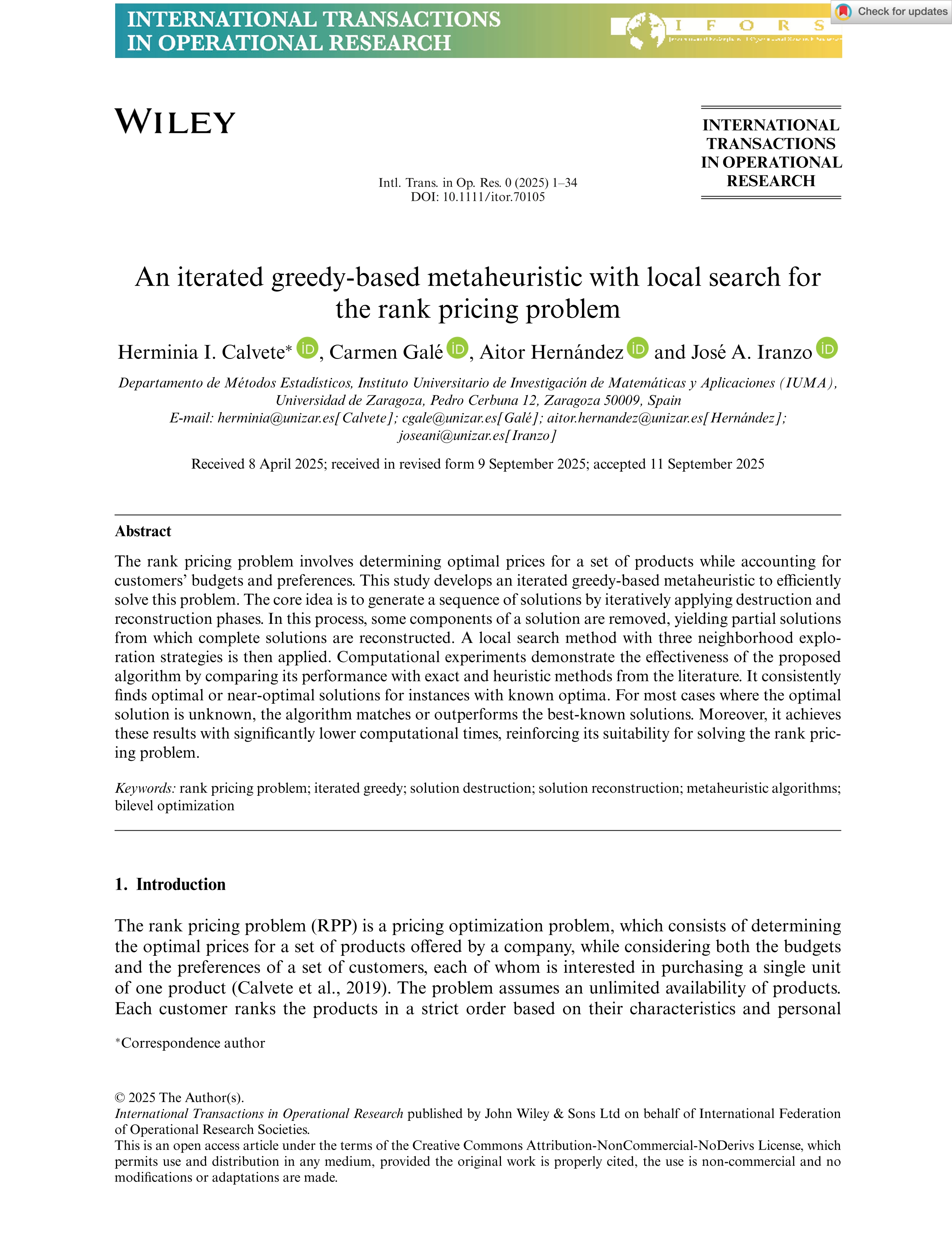 An iterated greedy‐based metaheuristic with local search for the rank pricing problem