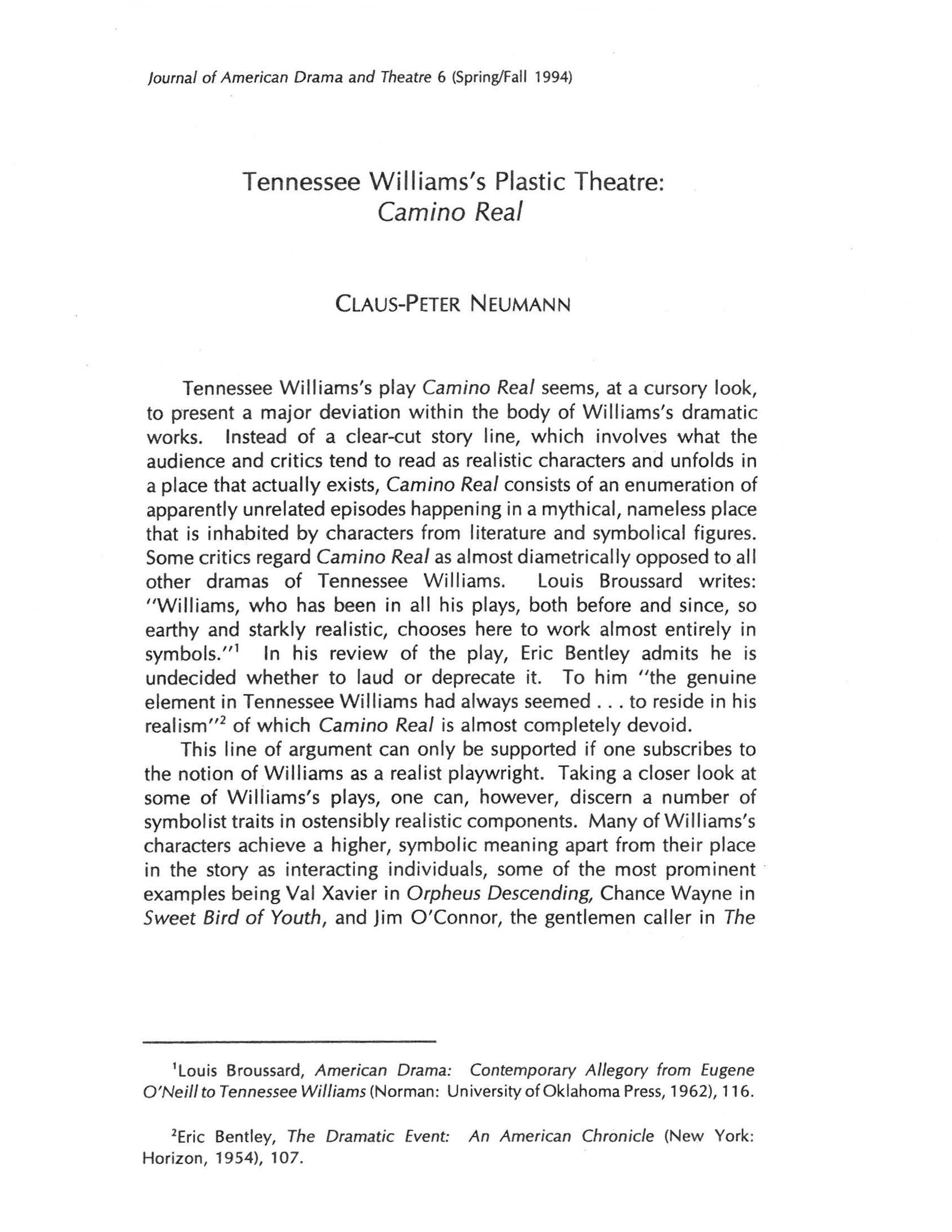 Tennessee Williams’s Plastic Theatre: Camino Real
