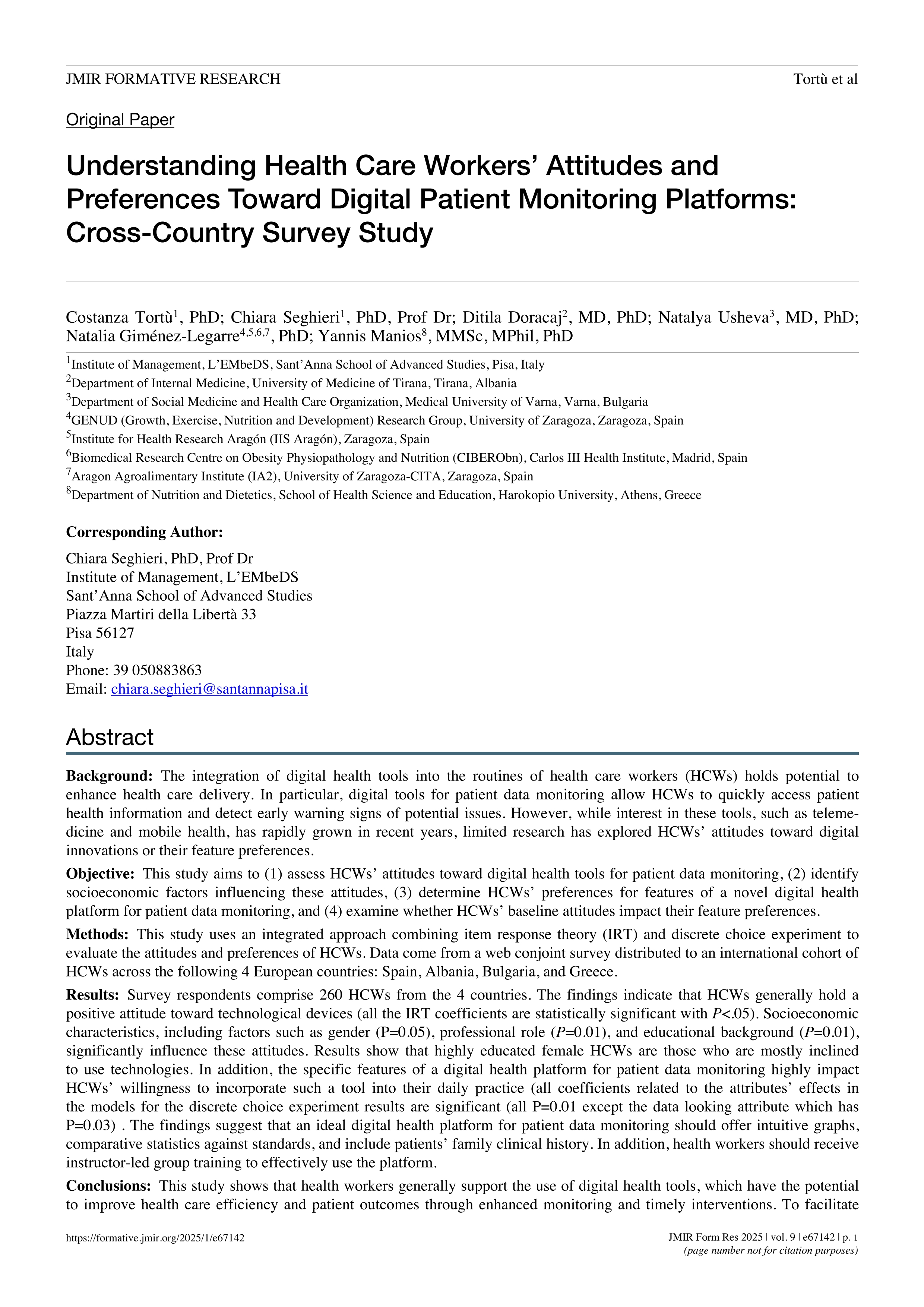 Understanding Health Care Workers’ Attitudes and Preferences Toward Digital Patient Monitoring Platforms: Cross-Country Survey Study