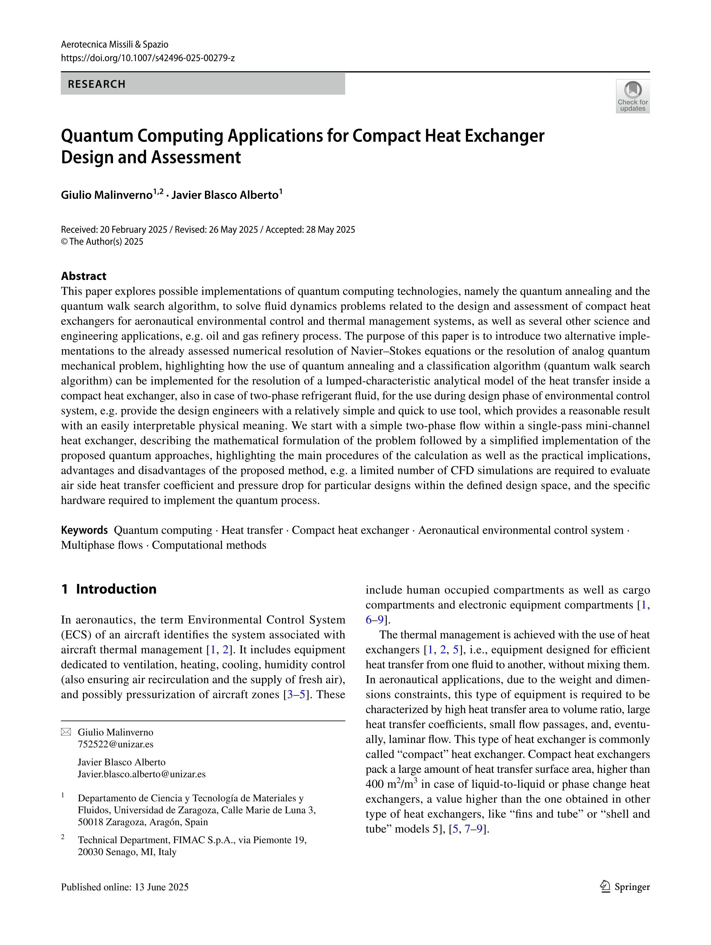 Quantum Computing Applications for Compact Heat Exchanger Design and Assessment