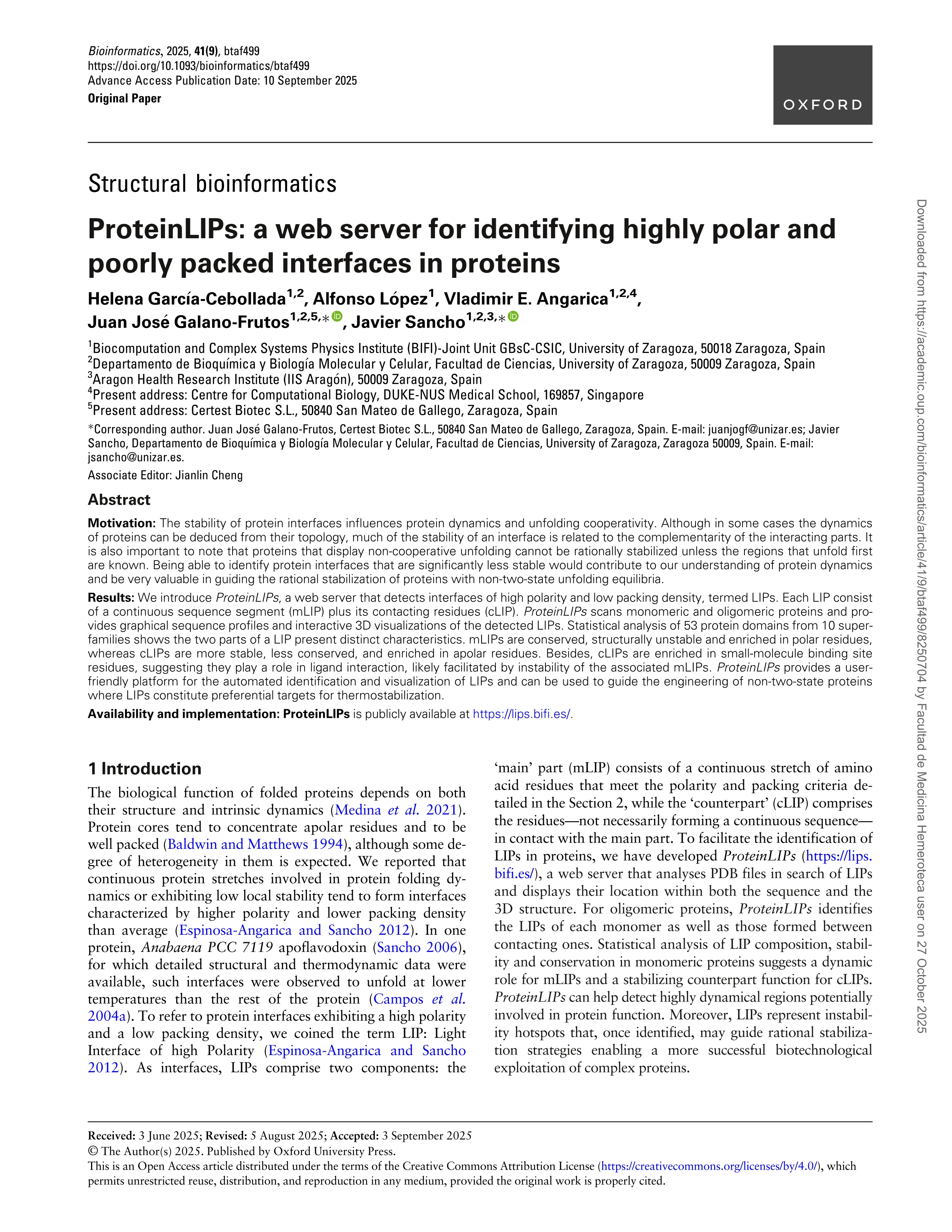 ProteinLIPs: a web server for identifying highly polar and poorly packed interfaces in proteins