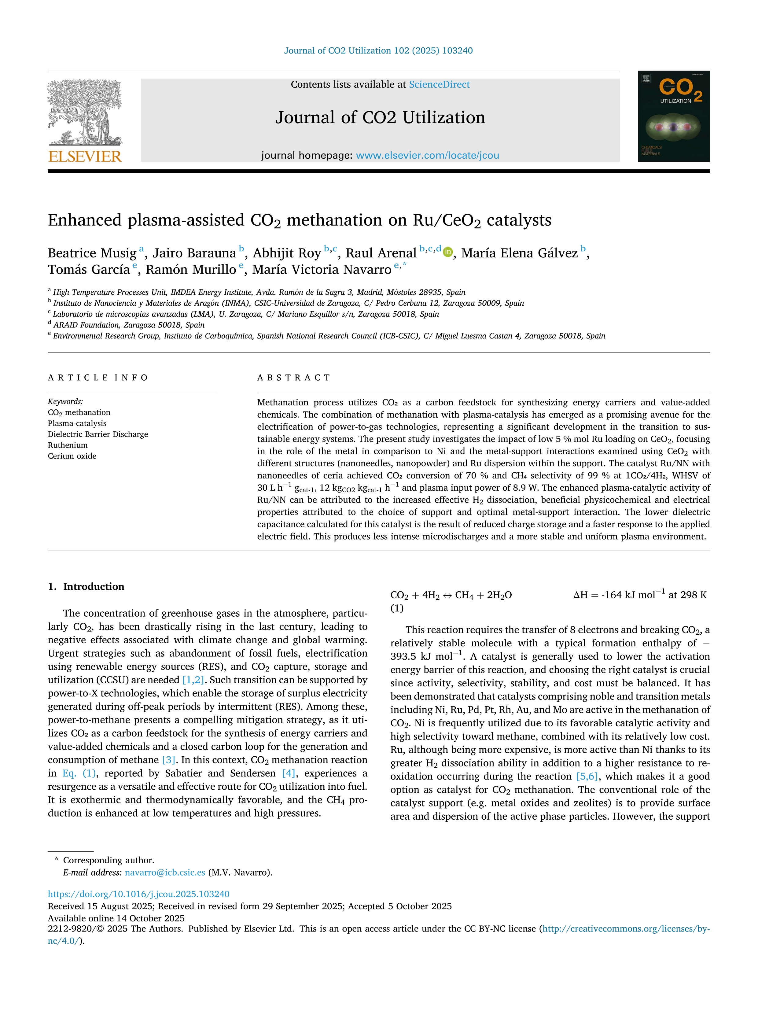 Enhanced plasma-assisted CO2 methanation on Ru/CeO2 catalysts