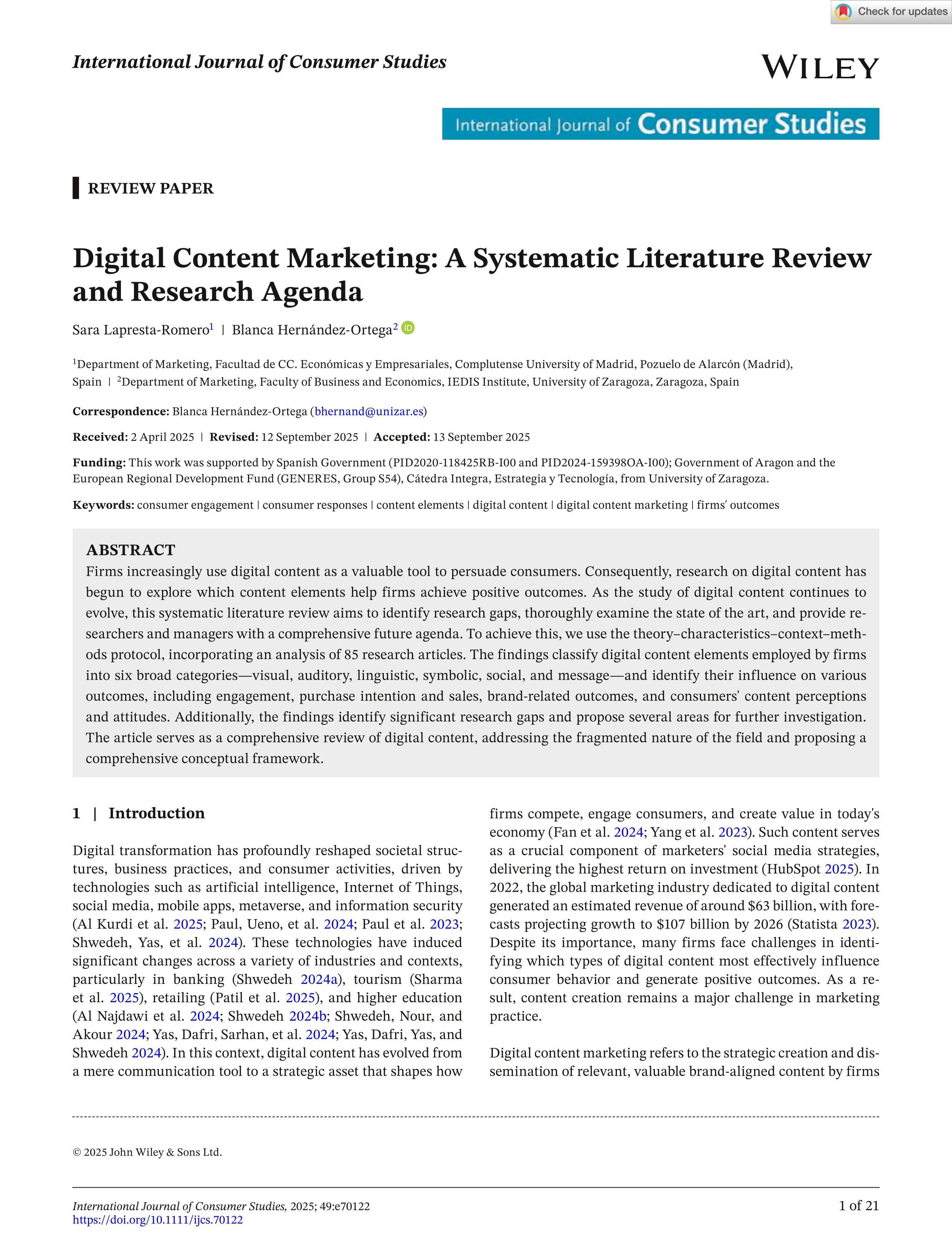 Digital Content Marketing: A Systematic Literature Review and Research Agenda