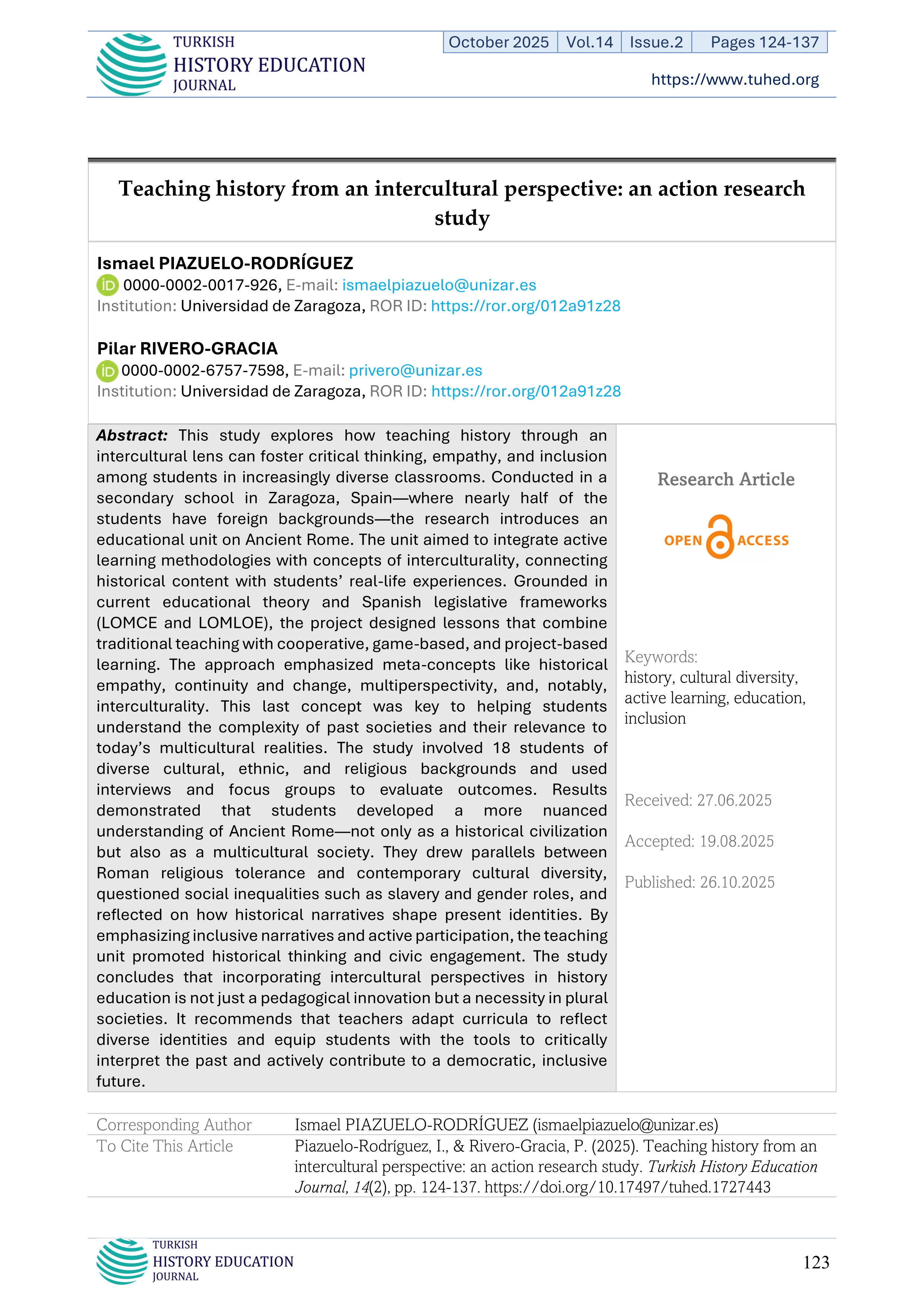 Teaching history from an intercultural perspective: an action research study