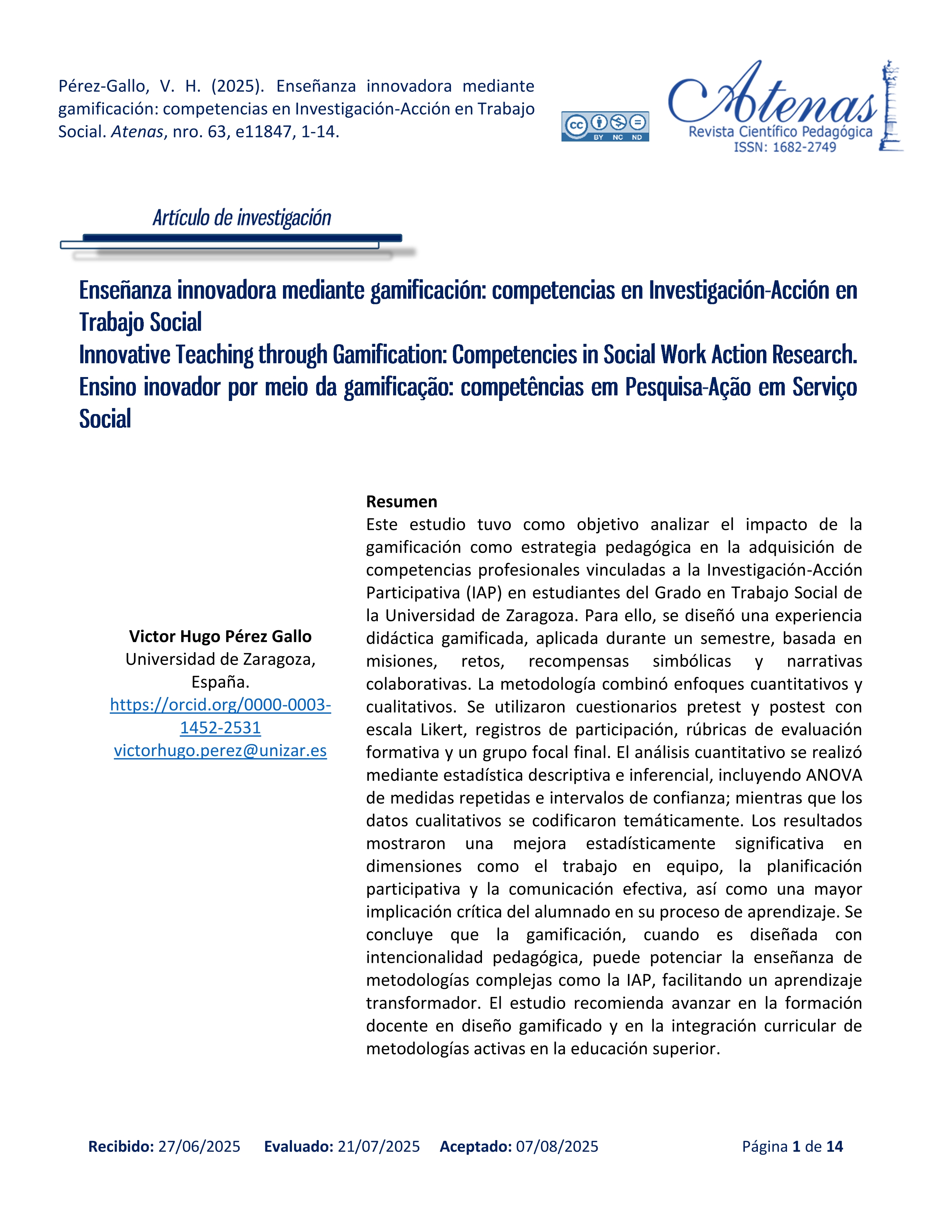 Enseñanza innovadora mediante gamificación: competencias en Investigación-Acción en Trabajo Social