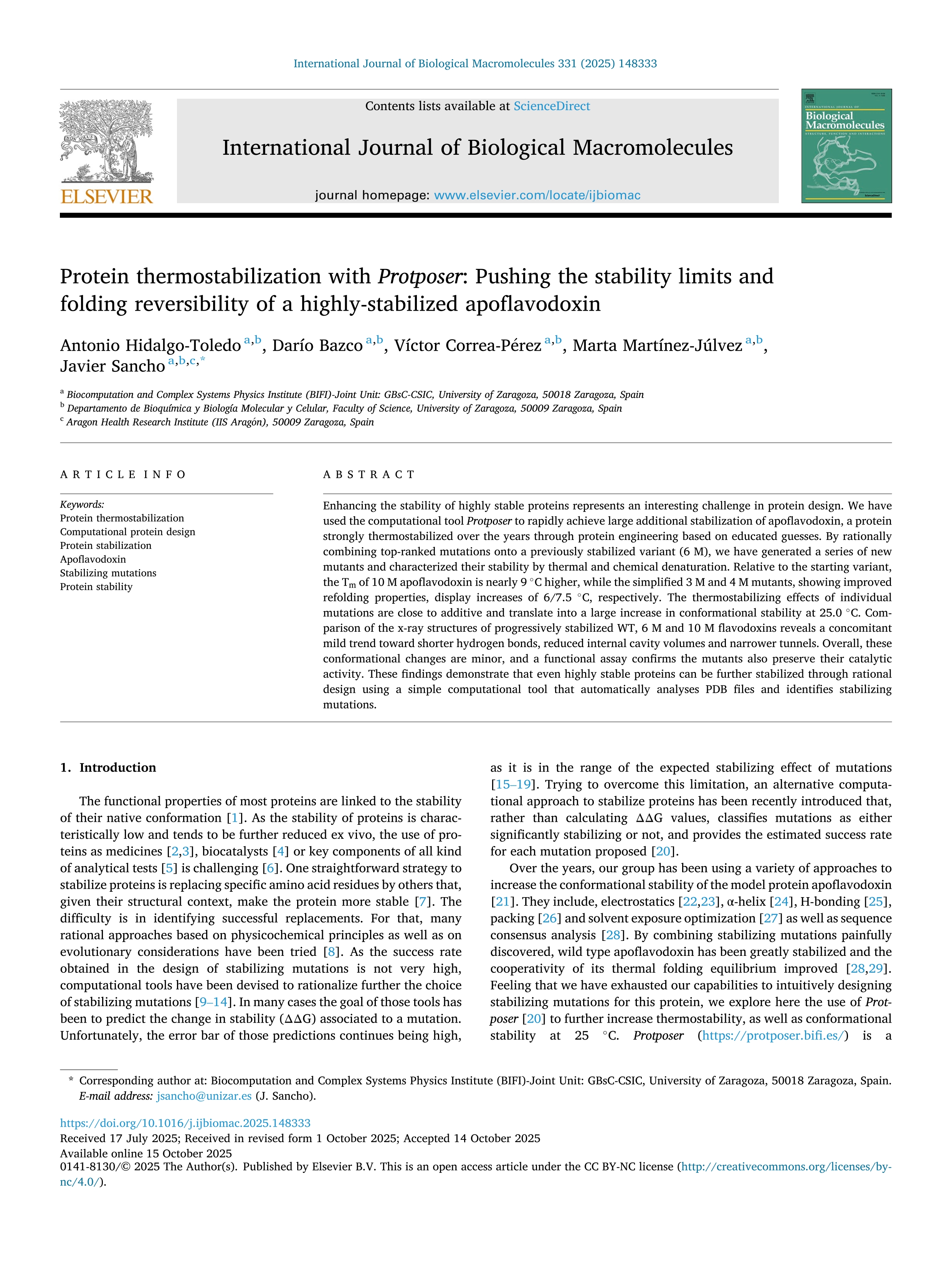 Protein thermostabilization with Protposer: Pushing the stability limits and folding reversibility of a highly-stabilized apoflavodoxin