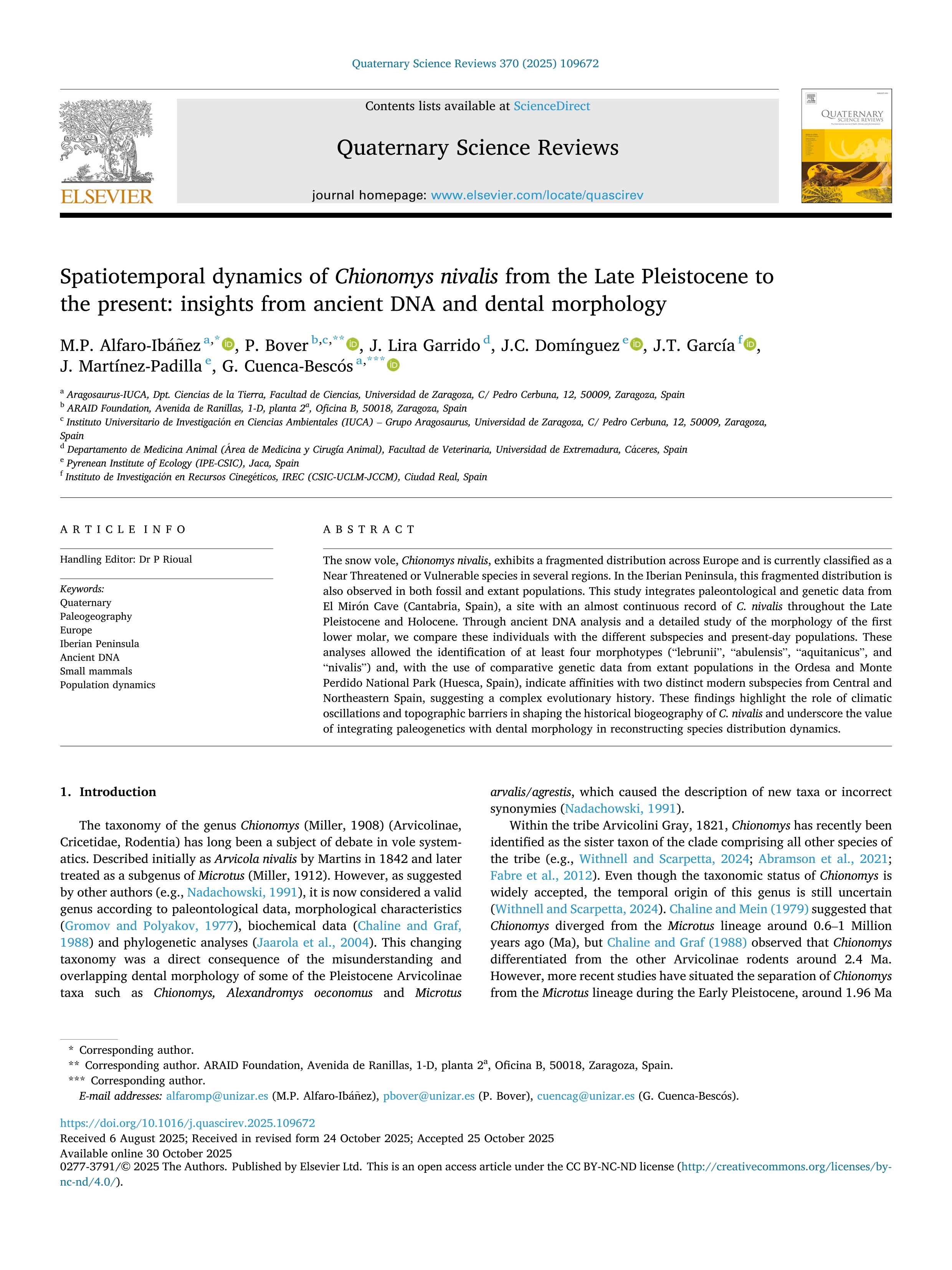 Spatiotemporal dynamics of Chionomys nivalis from the Late Pleistocene to the present: insights from ancient DNA and dental morphology