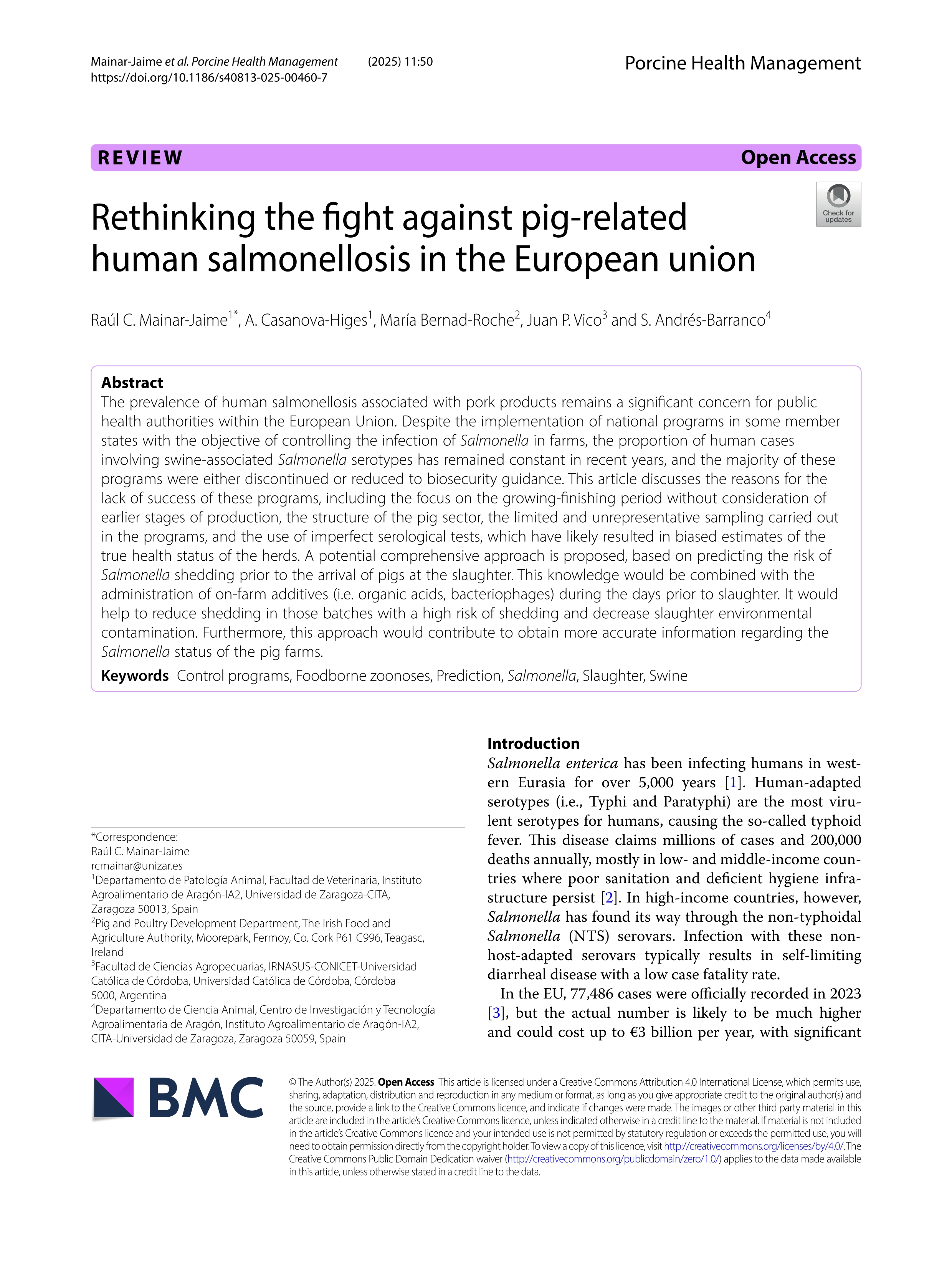 Rethinking the fight against pig-related human salmonellosis in the European union