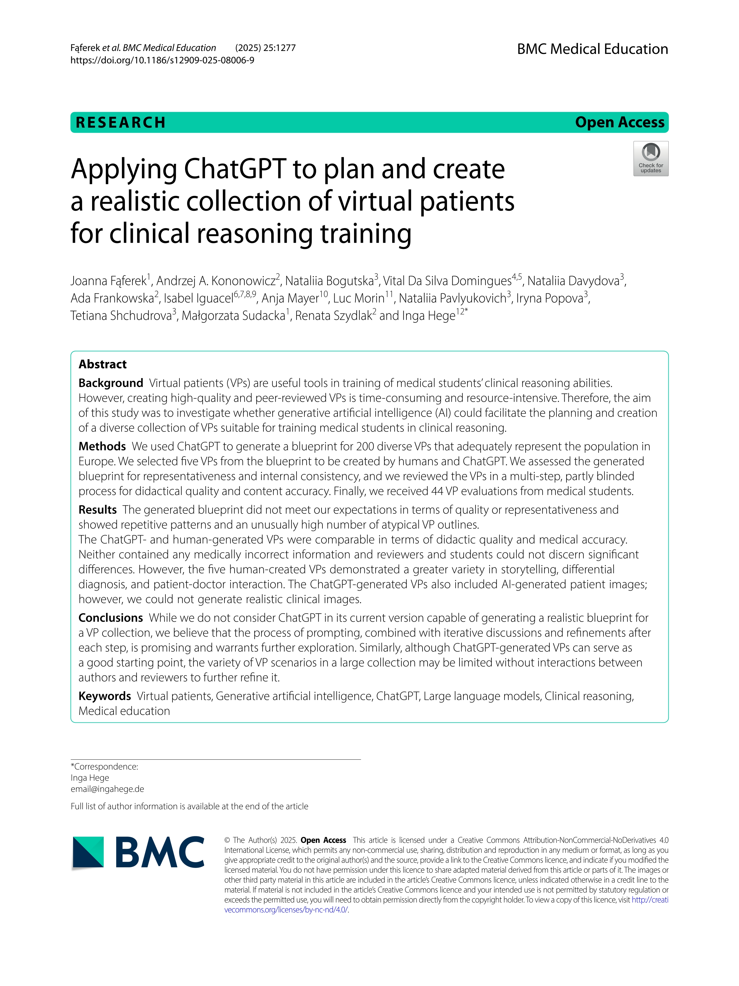 Applying ChatGPT to plan and create a realistic collection of virtual patients for clinical reasoning training