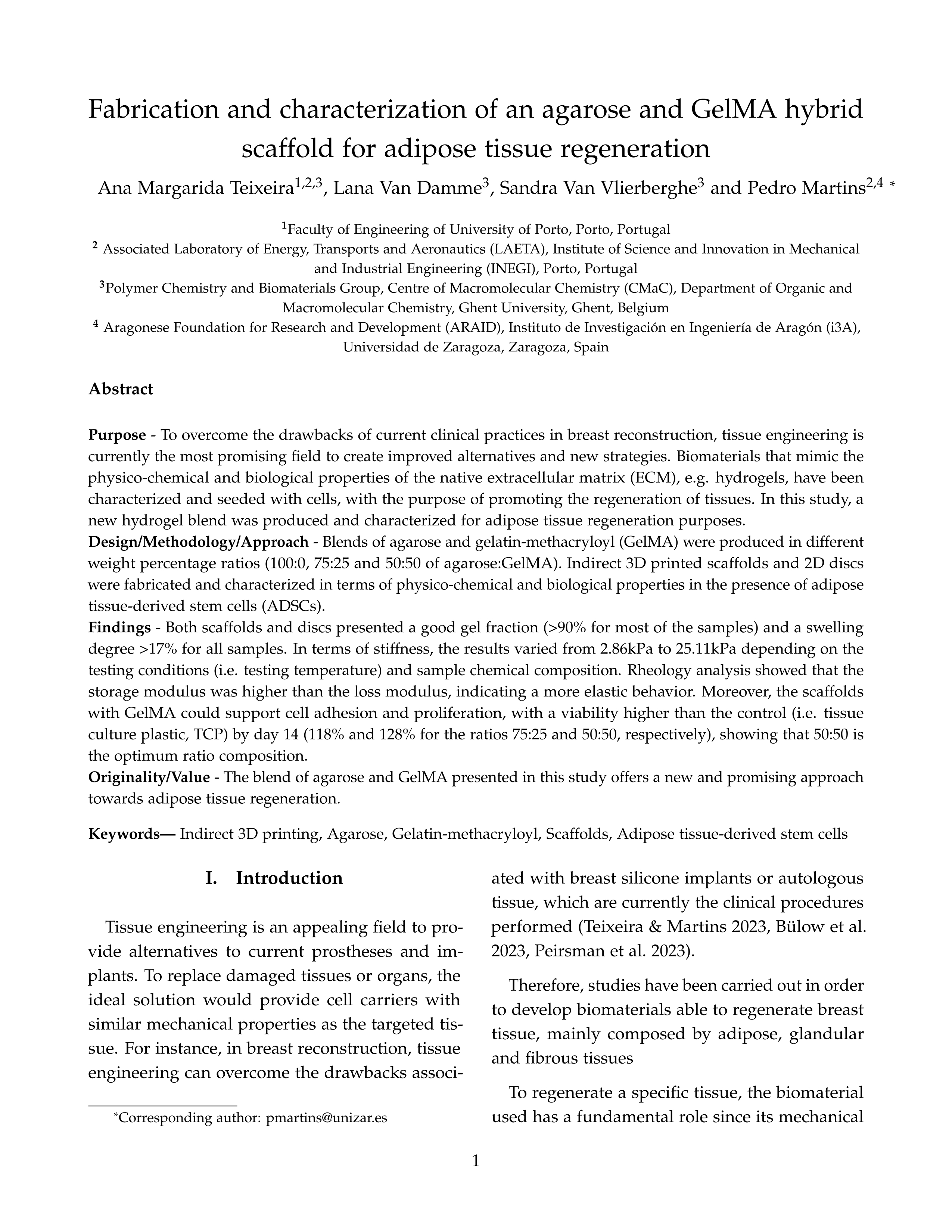 Fabrication and characterization of an agarose and GelMA hybrid scaffold for adipose tissue regeneration