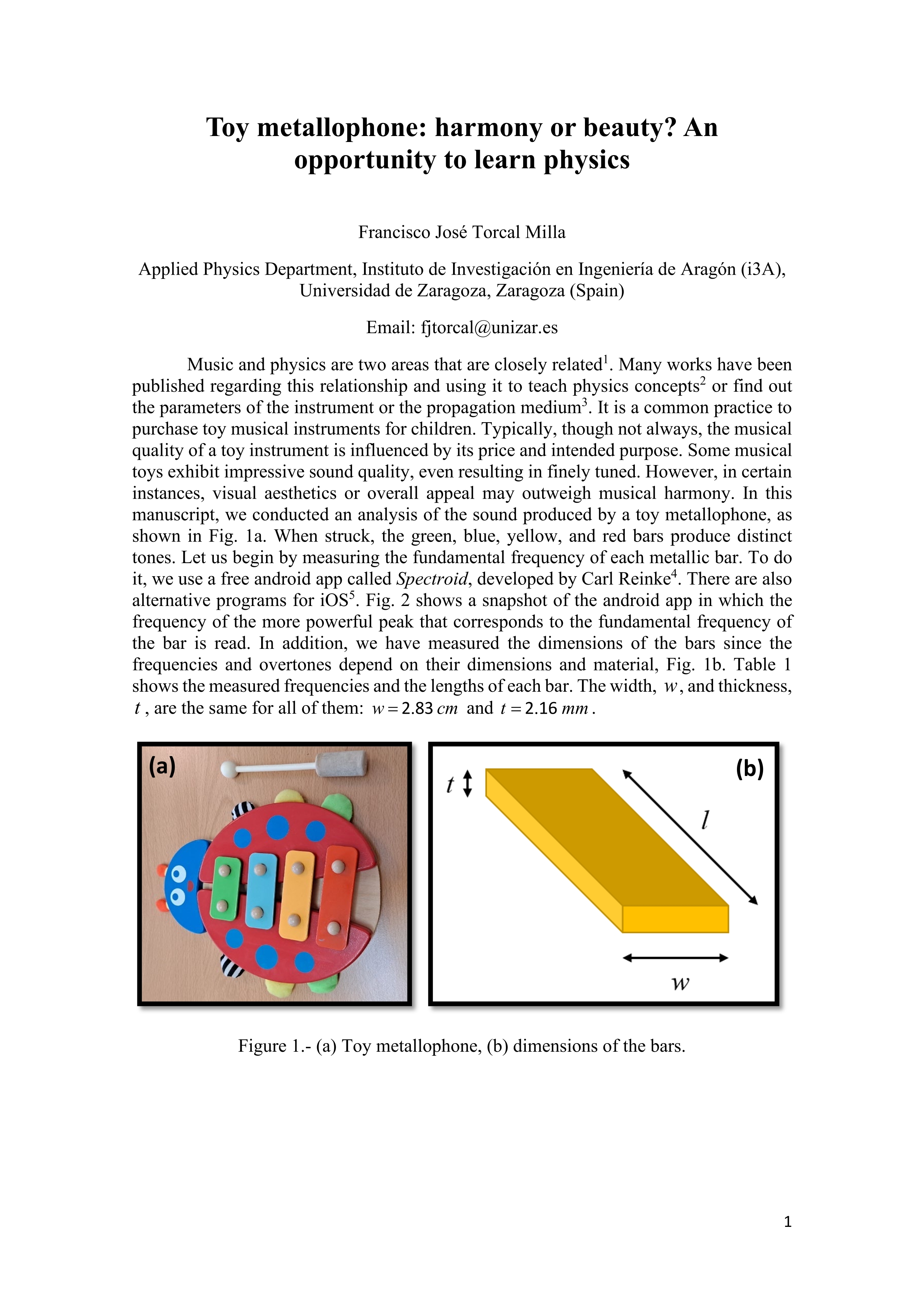 Toy Metallophone: Harmony or Beauty? An Opportunity to Learn Physics