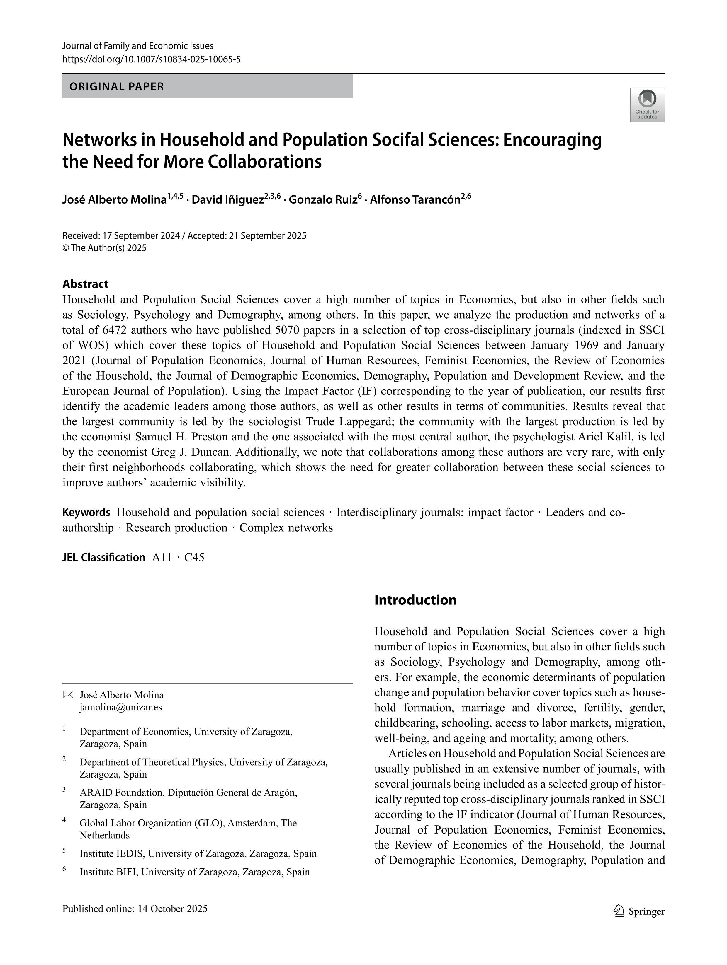 Networks in Household and Population Socifal Sciences: Encouraging the Need for More Collaborations