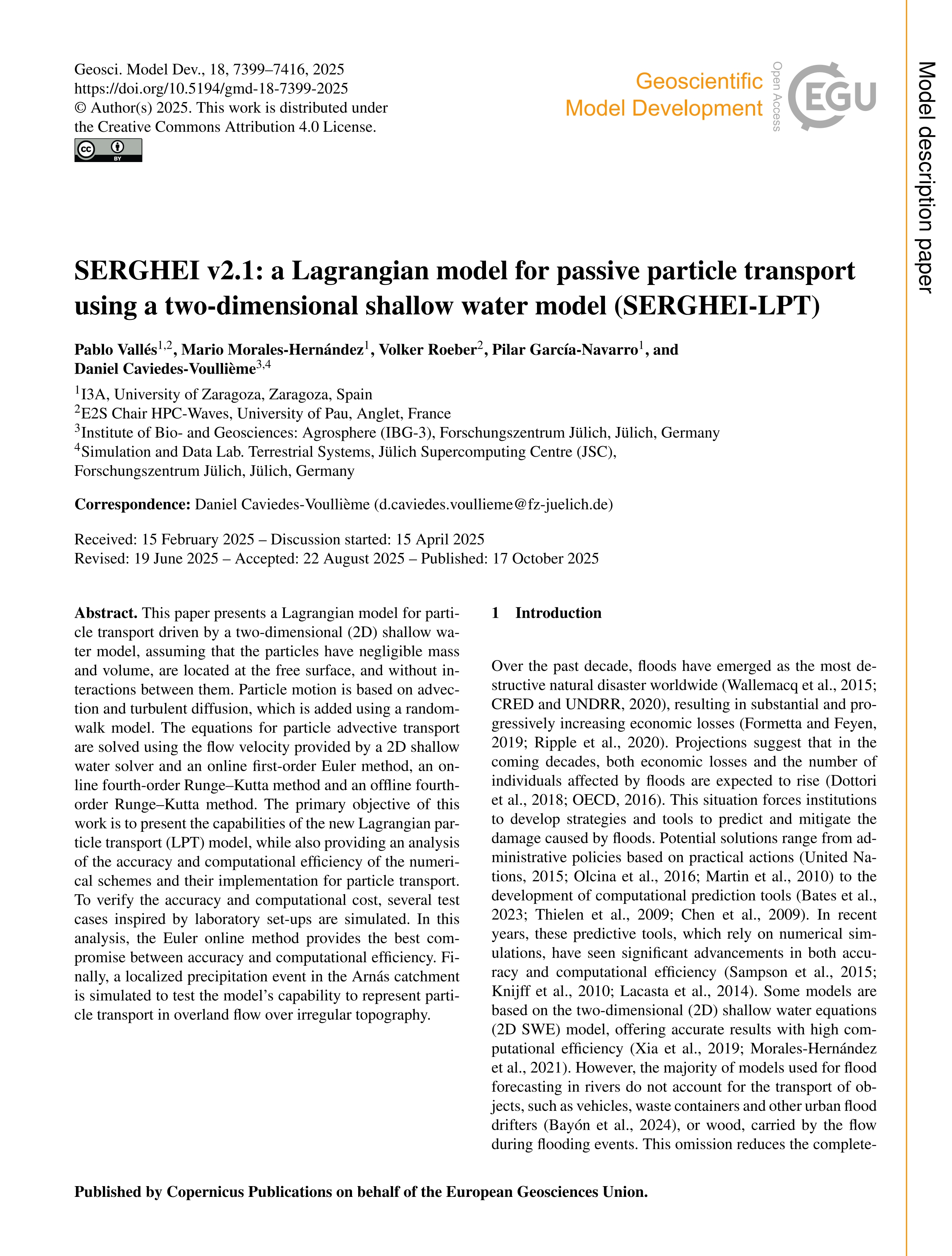 SERGHEI v2.1: a Lagrangian model for passive particle transport using a two-dimensional shallow water model (SERGHEI-LPT)