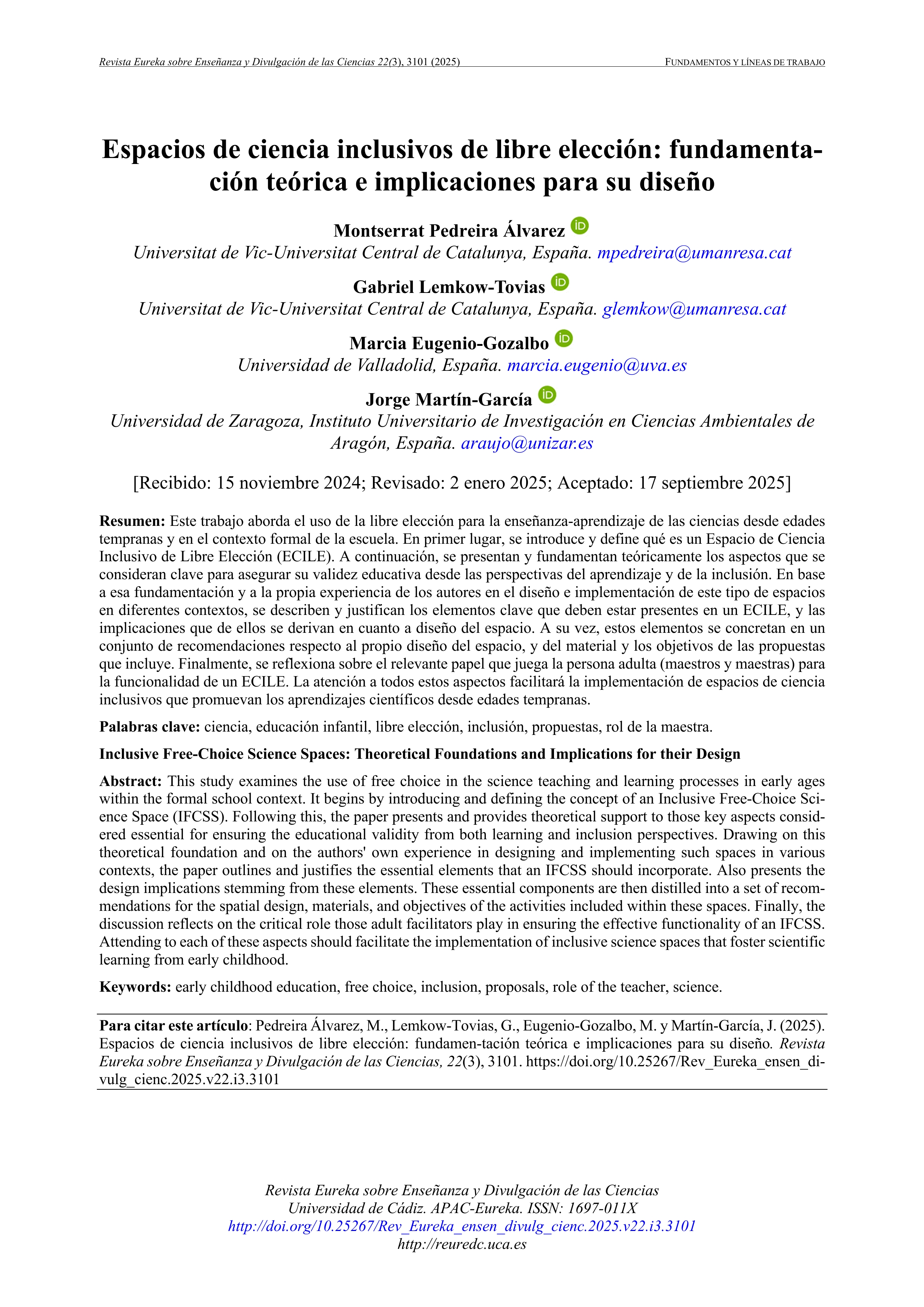 Espacios de ciencia inclusivos de libre elección: fundamentación teórica e implicaciones para su diseño