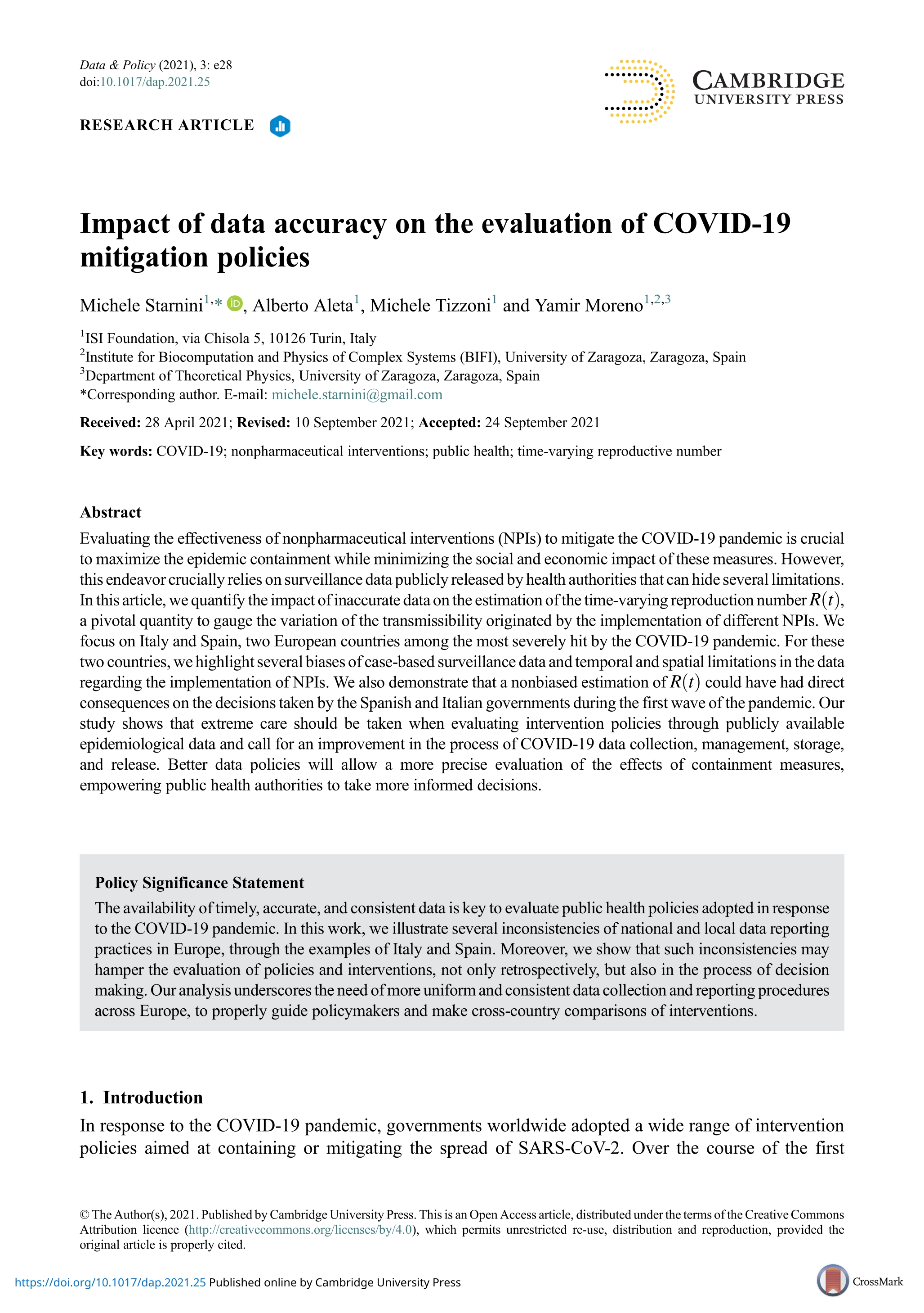 Impact of data accuracy on the evaluation of COVID-19 mitigation policies