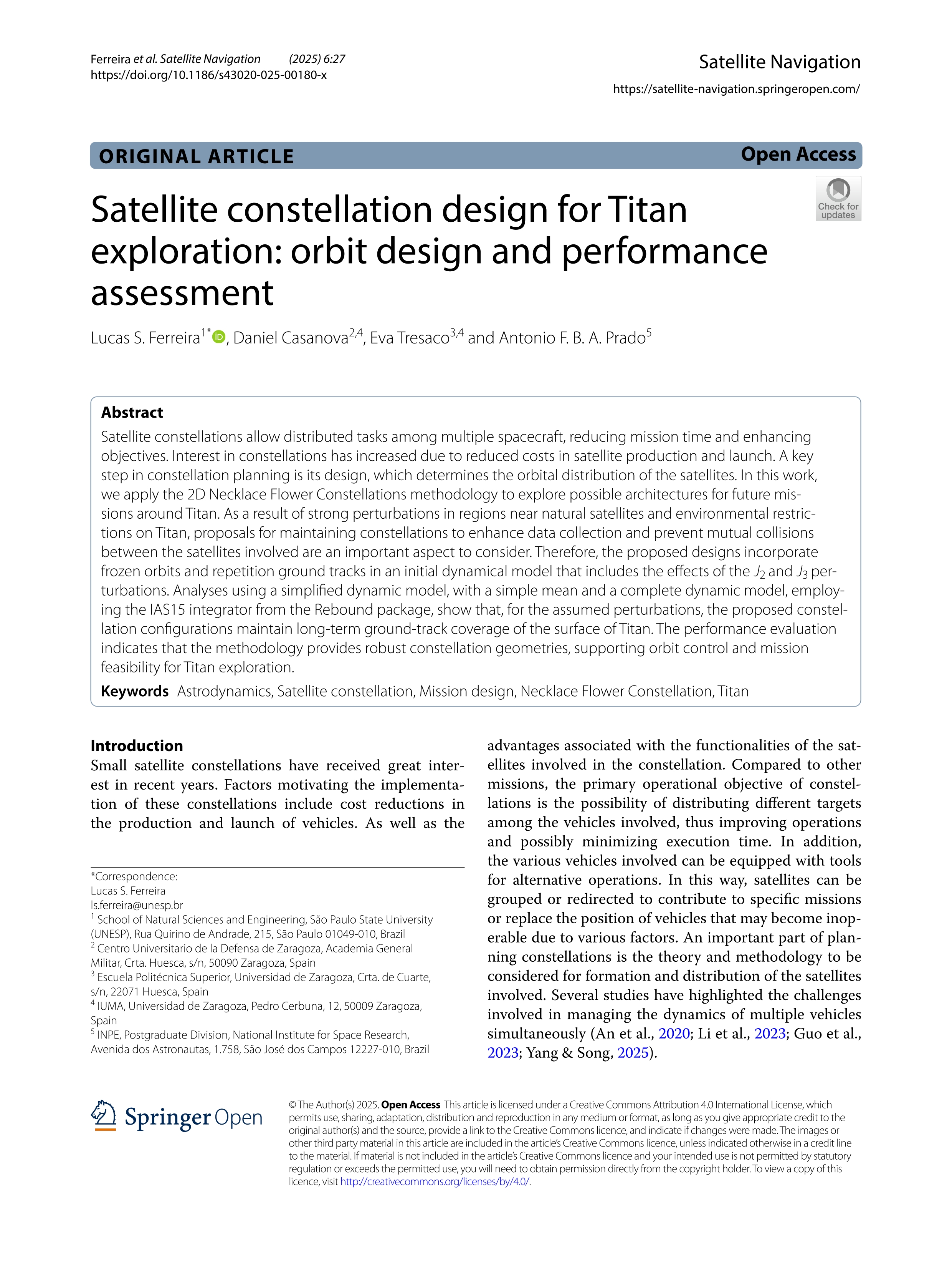Satellite constellation design for Titan exploration: orbit design and performance assessment