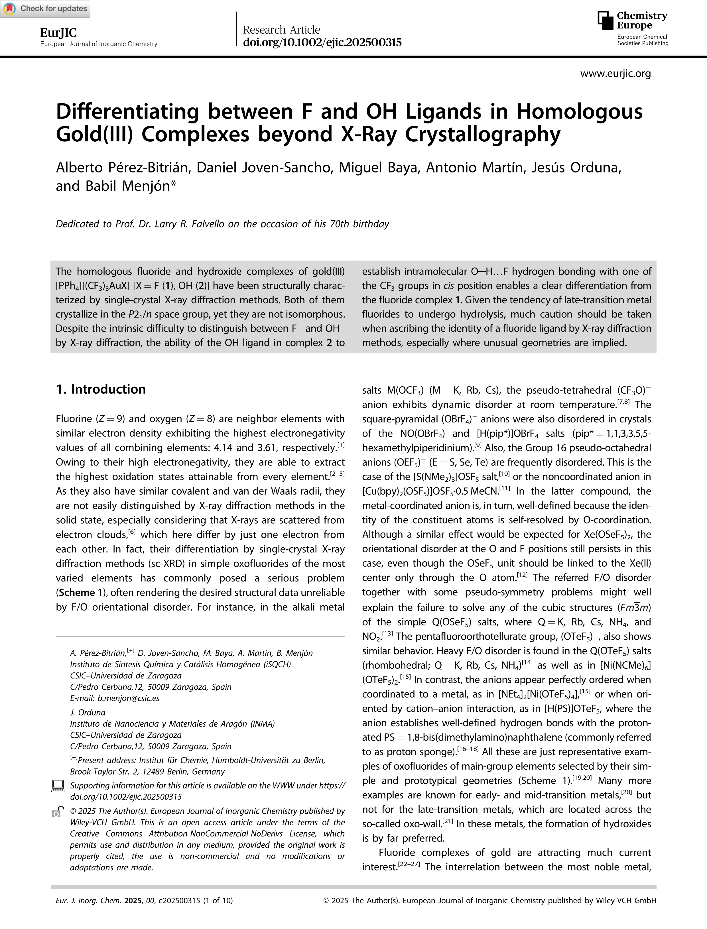 Differentiating between F and OH Ligands in Homologous Gold(III) Complexes beyond X‐Ray Crystallography
