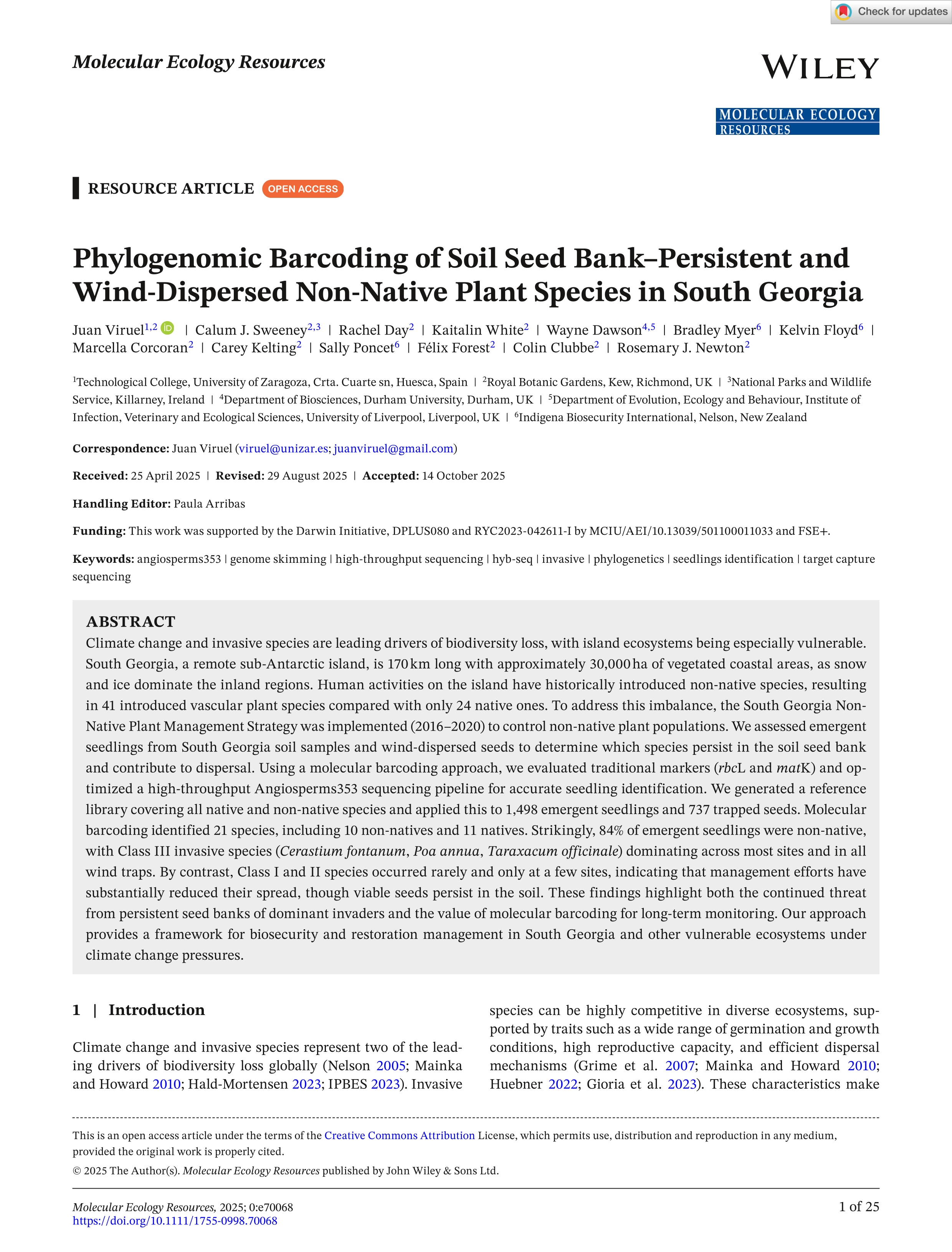 Phylogenomic Barcoding of Soil Seed Bank–Persistent and Wind‐Dispersed Non‐Native Plant Species in South Georgia