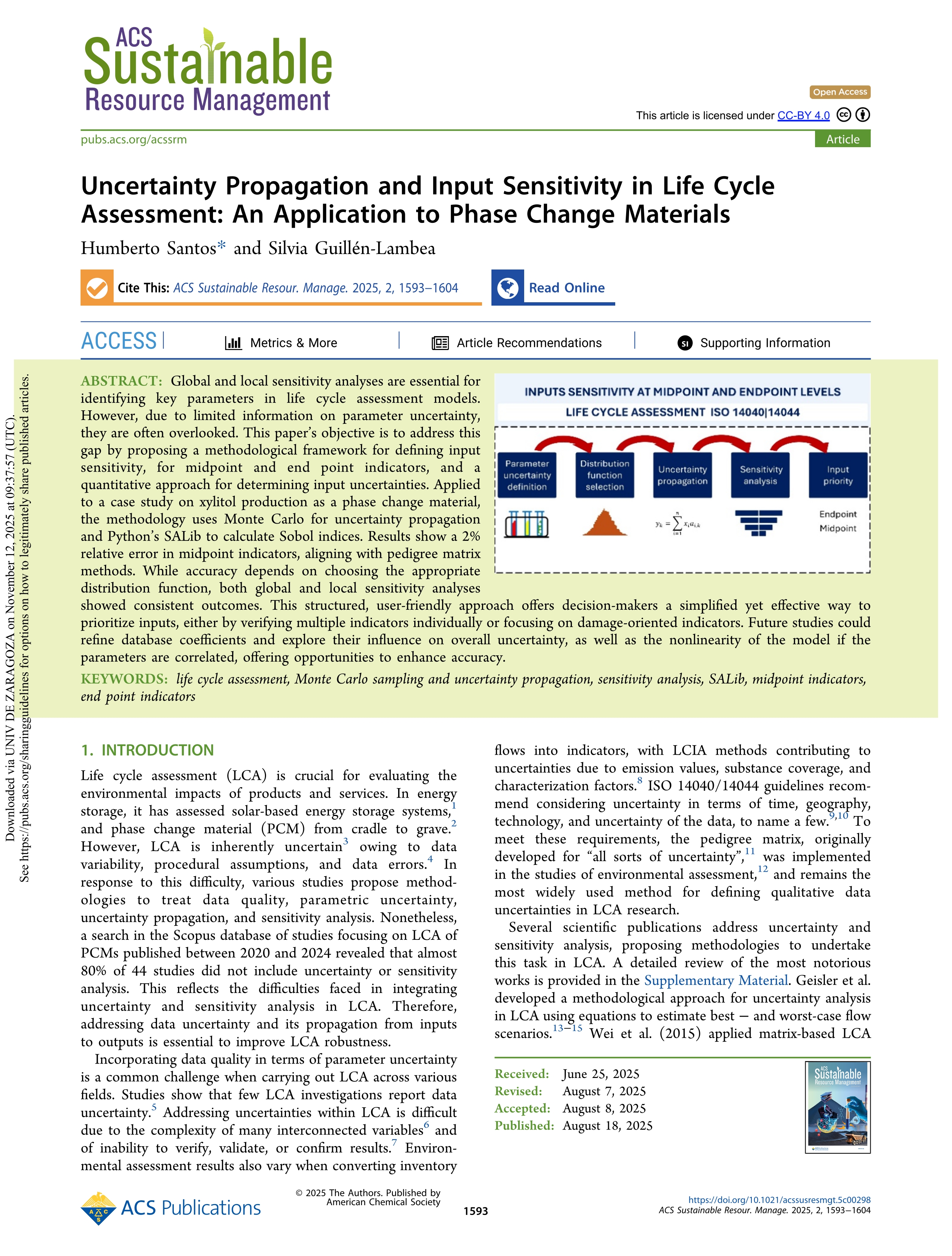 Uncertainty Propagation and Input Sensitivity in Life Cycle Assessment: An Application to Phase Change Materials