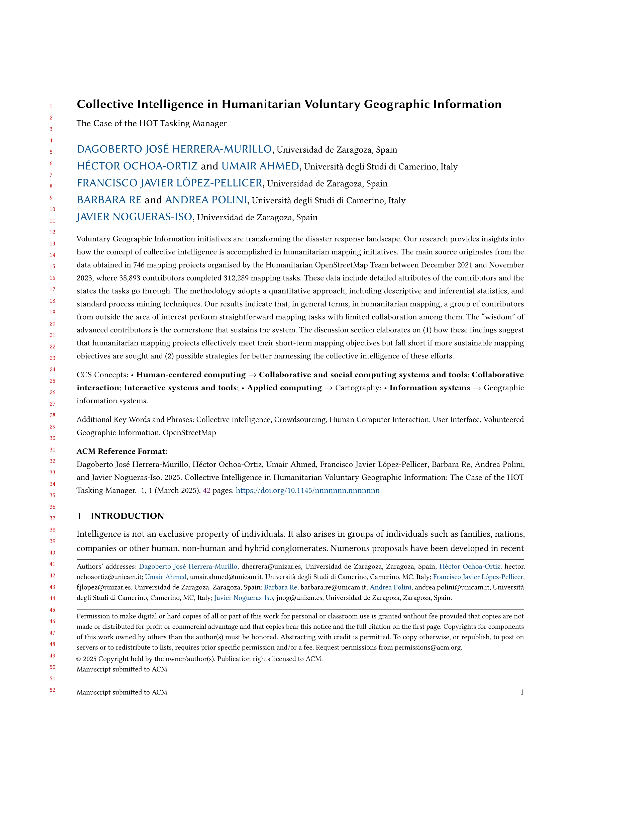 Collective Intelligence in Humanitarian Voluntary Geographic Information: The Case of the HOT Tasking Manager