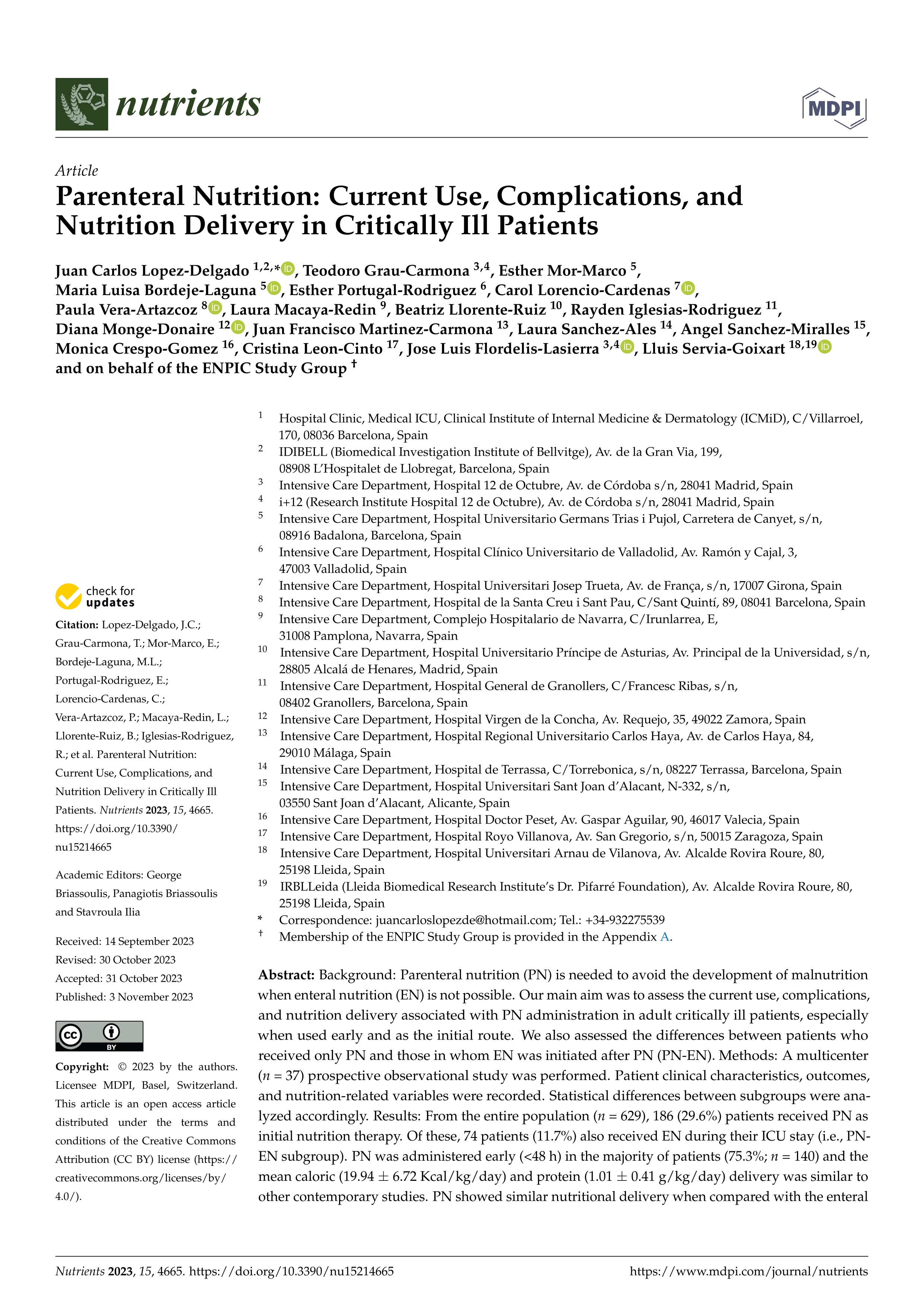 Parenteral Nutrition: Current Use, Complications, and Nutrition Delivery in Critically Ill Patients