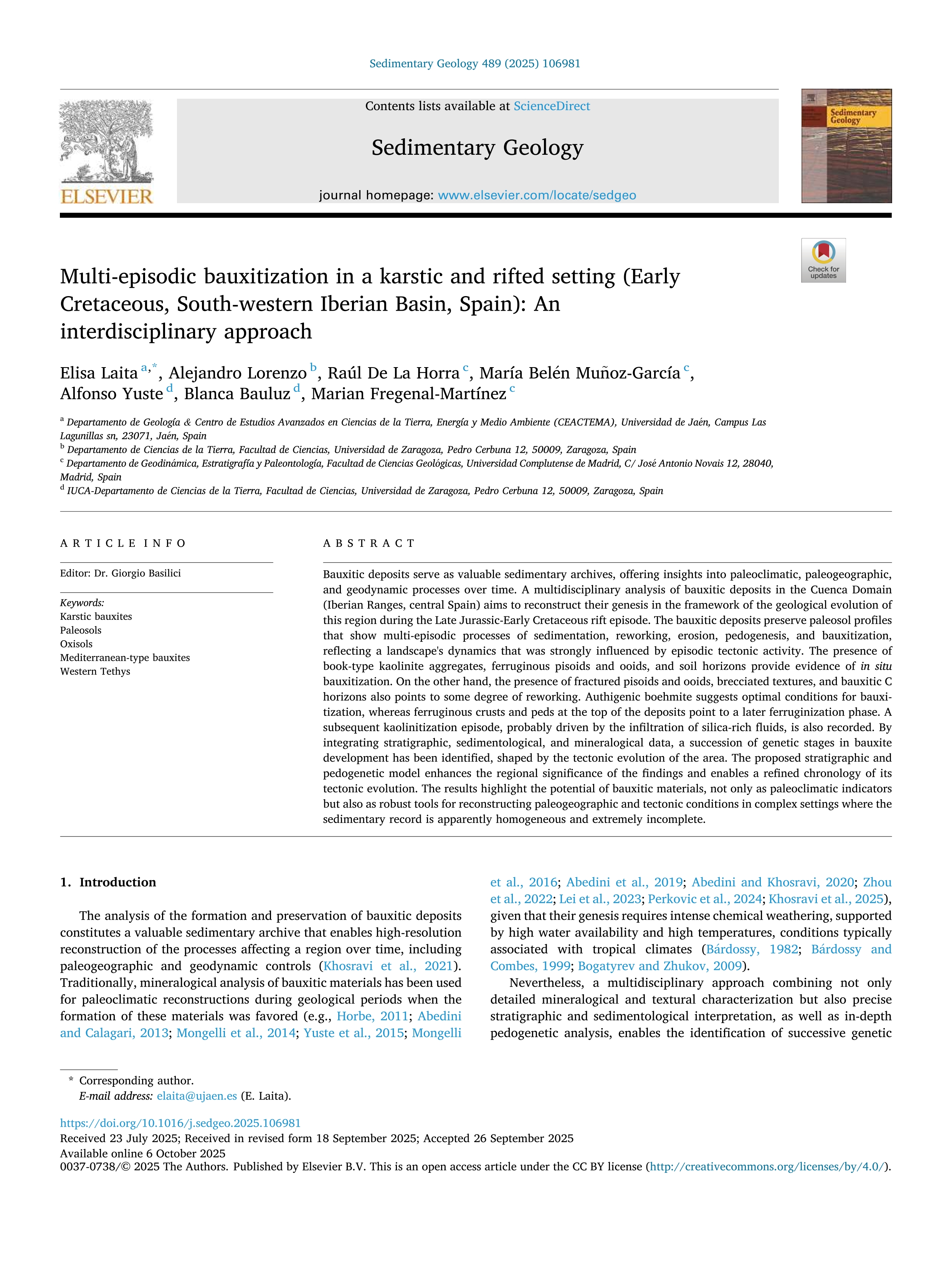 Multi-episodic bauxitization in a karstic and rifted setting (Early Cretaceous, South-western Iberian Basin, Spain): An interdisciplinary approach