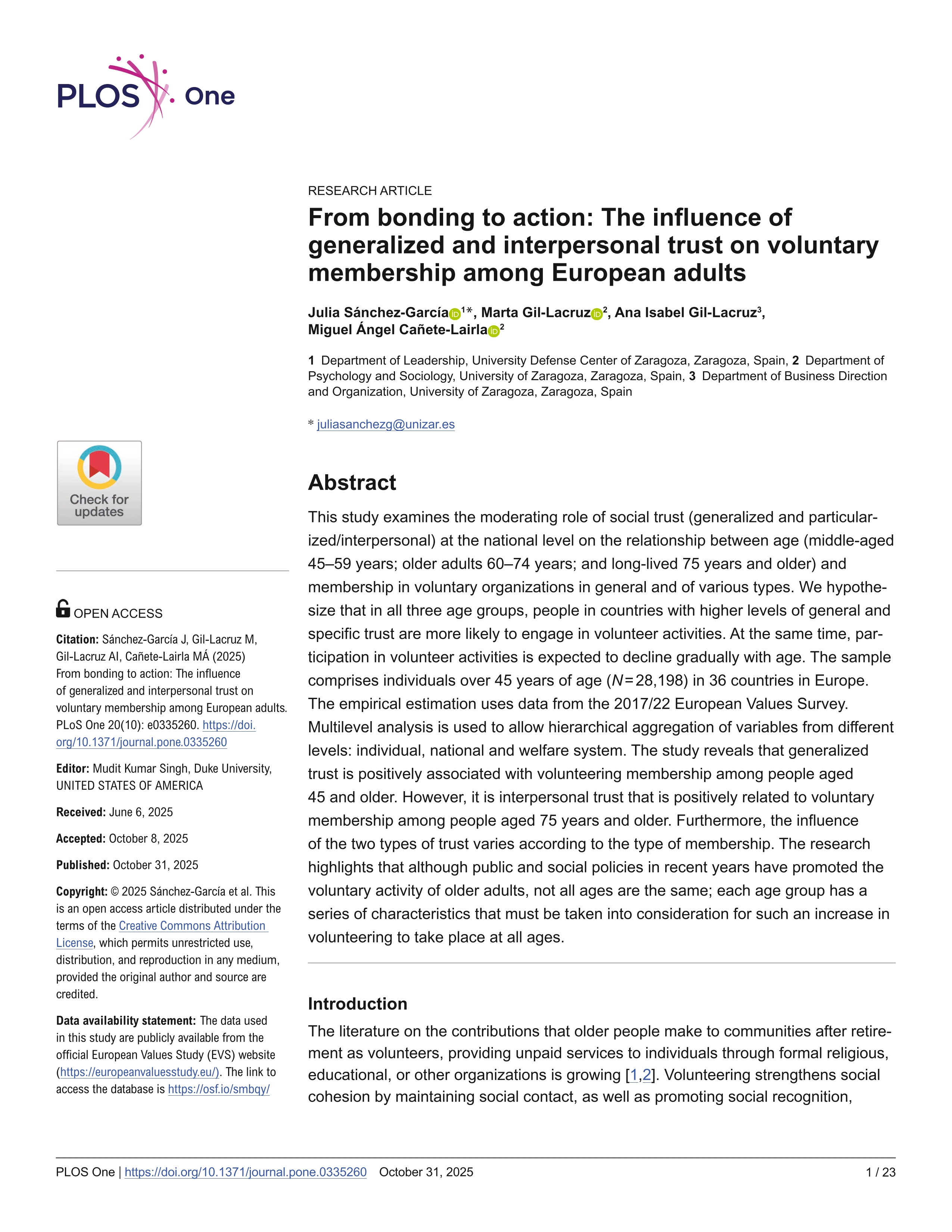 From bonding to action: The influence of generalized and interpersonal trust on voluntary membership among European adults