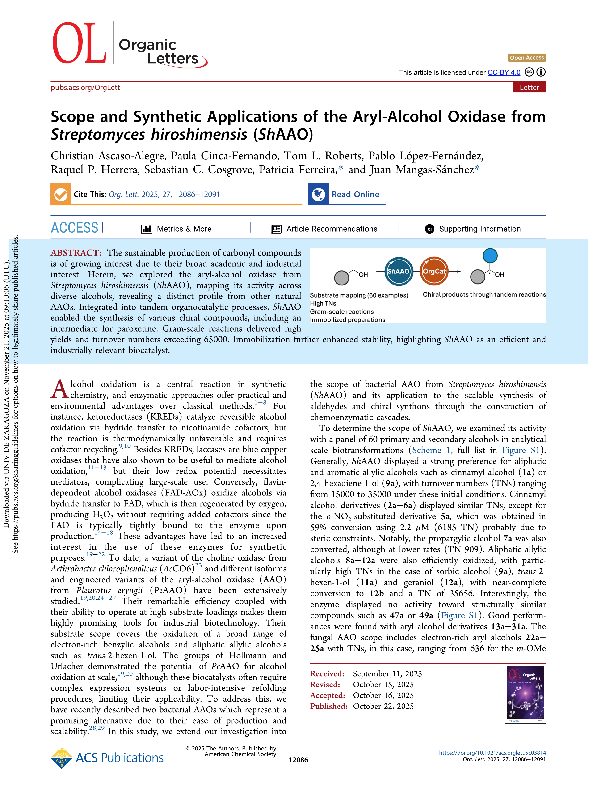 Scope and Synthetic Applications of the Aryl-Alcohol Oxidase from                    <i>Streptomyces hiroshimensis</i>                    (                    <i>Sh</i>                    AAO)