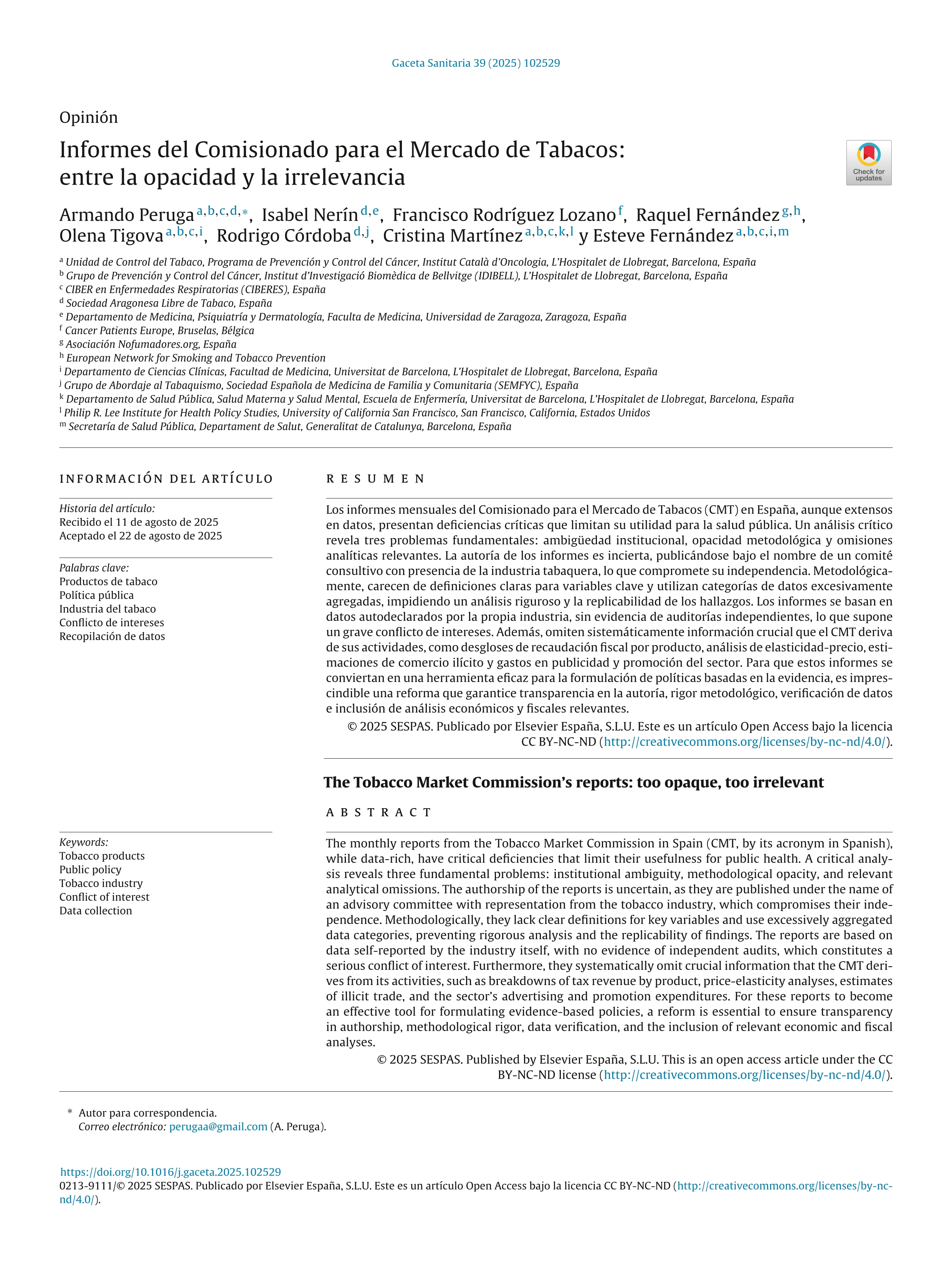 Informes del Comisionado para el Mercado de Tabacos: entre la opacidad y la irrelevancia