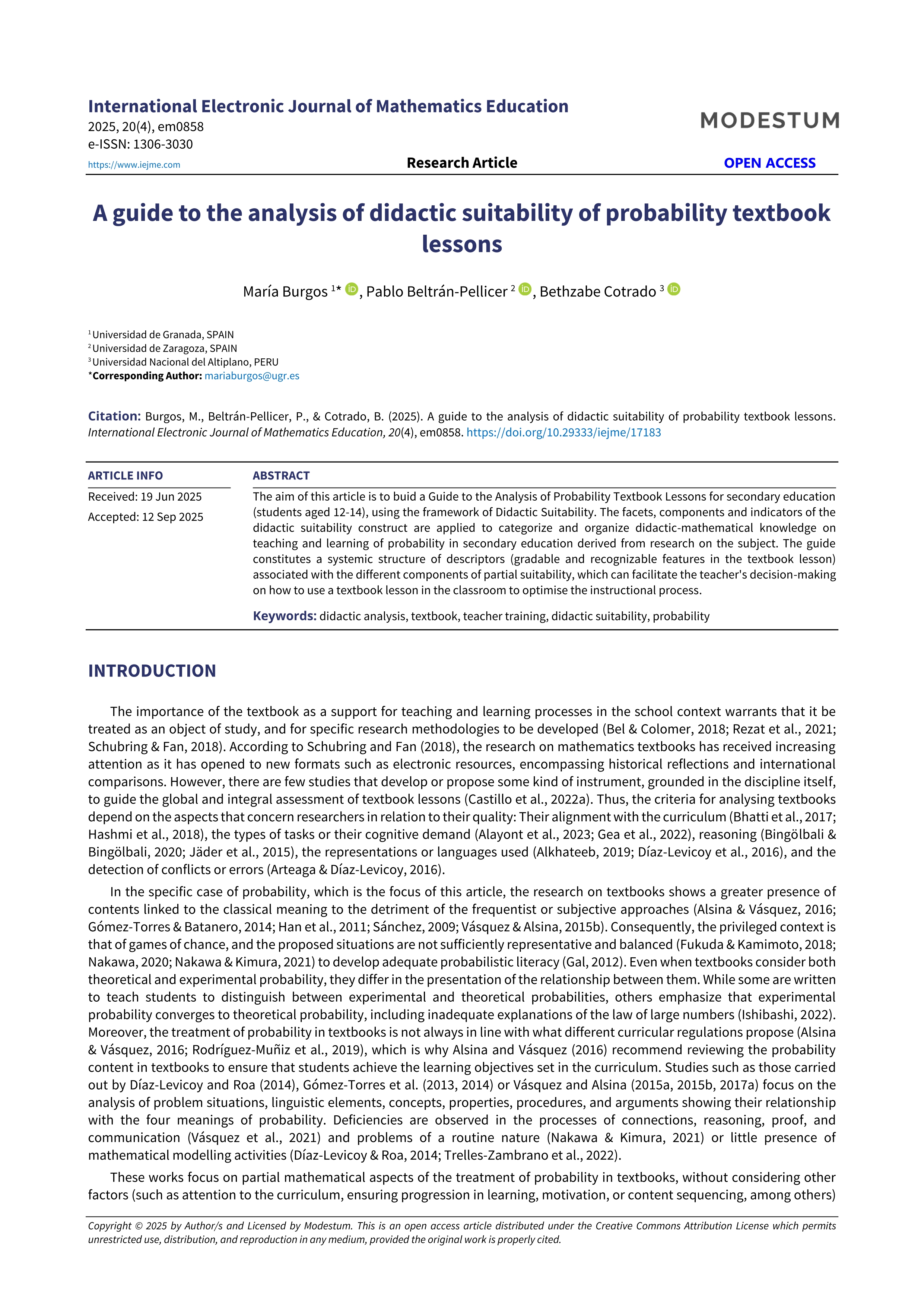 A guide to the analysis of didactic suitability of probability textbook lessons