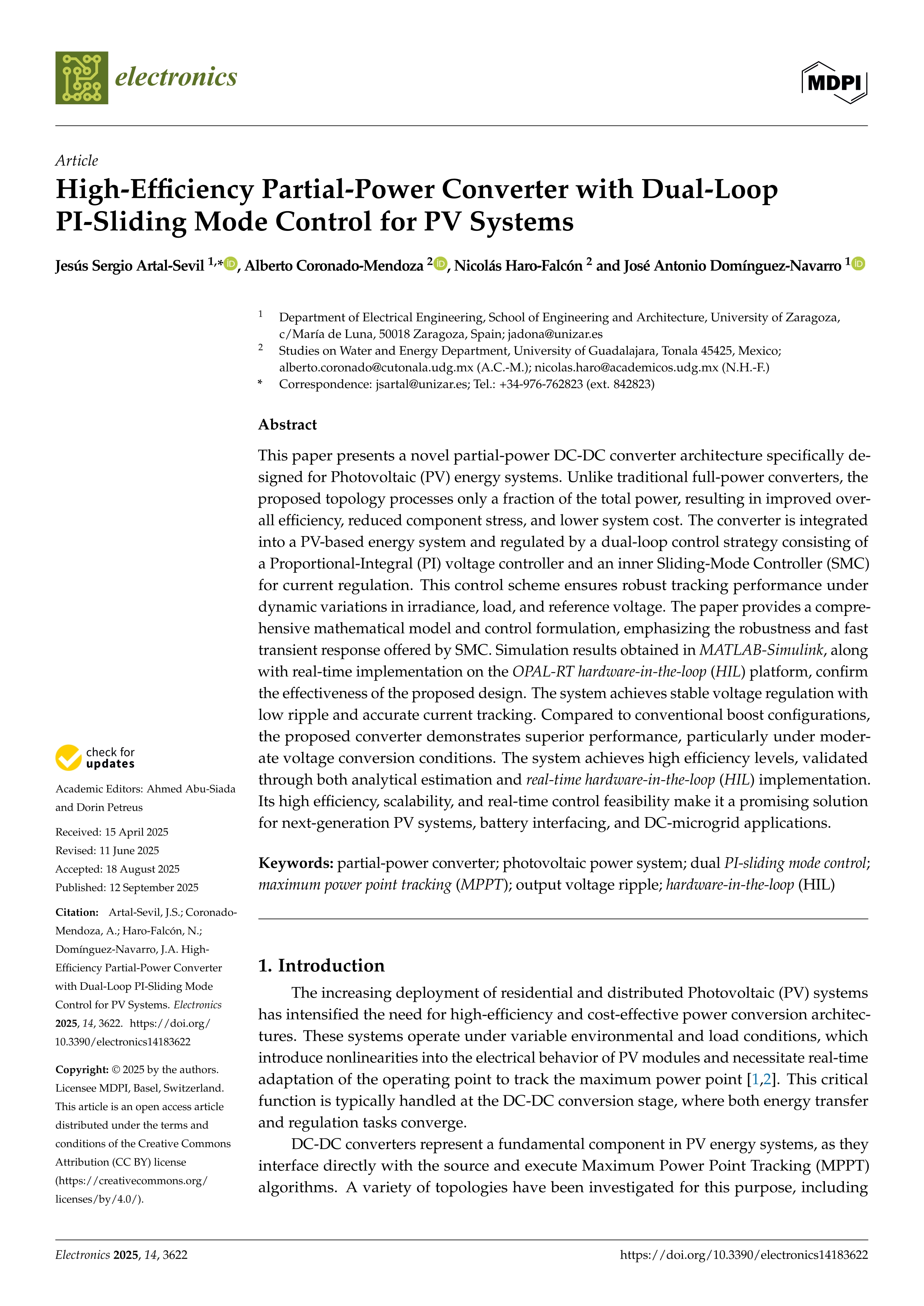 High-Efficiency Partial-Power Converter with Dual-Loop PI-Sliding Mode Control for PV Systems