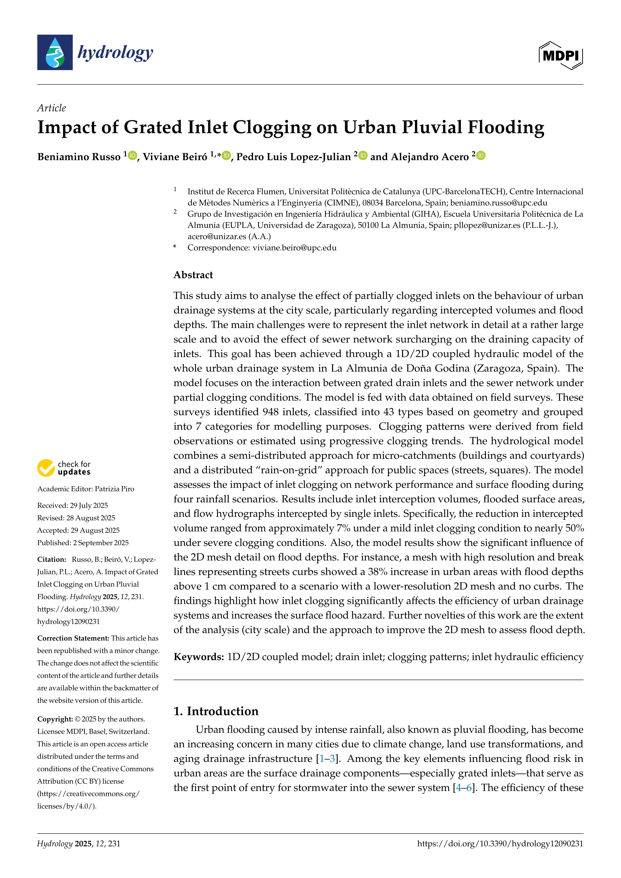 Impact of Grated Inlet Clogging on Urban Pluvial Flooding