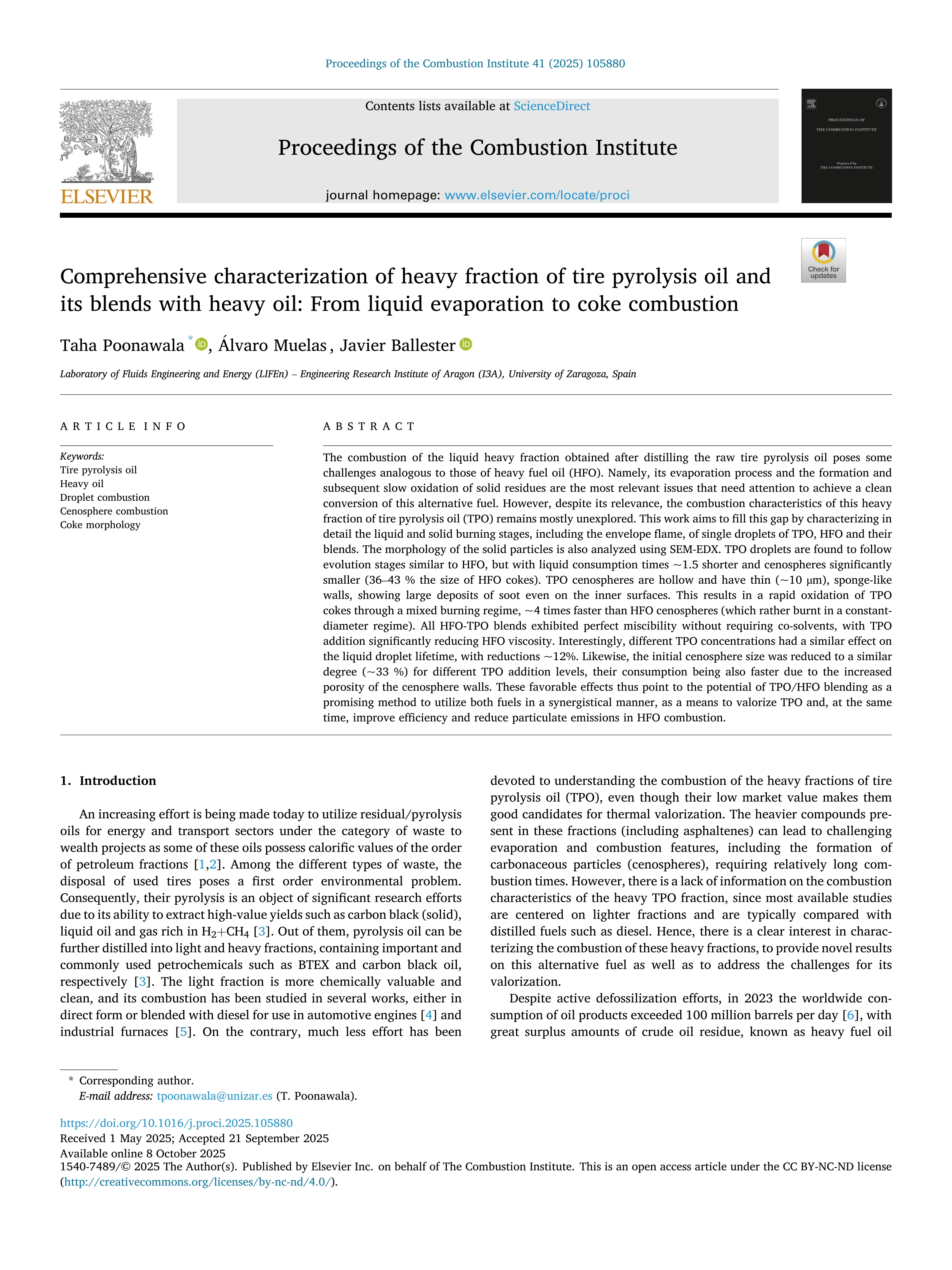 Comprehensive characterization of heavy fraction of tire pyrolysis oil and its blends with heavy oil: From liquid evaporation to coke combustion