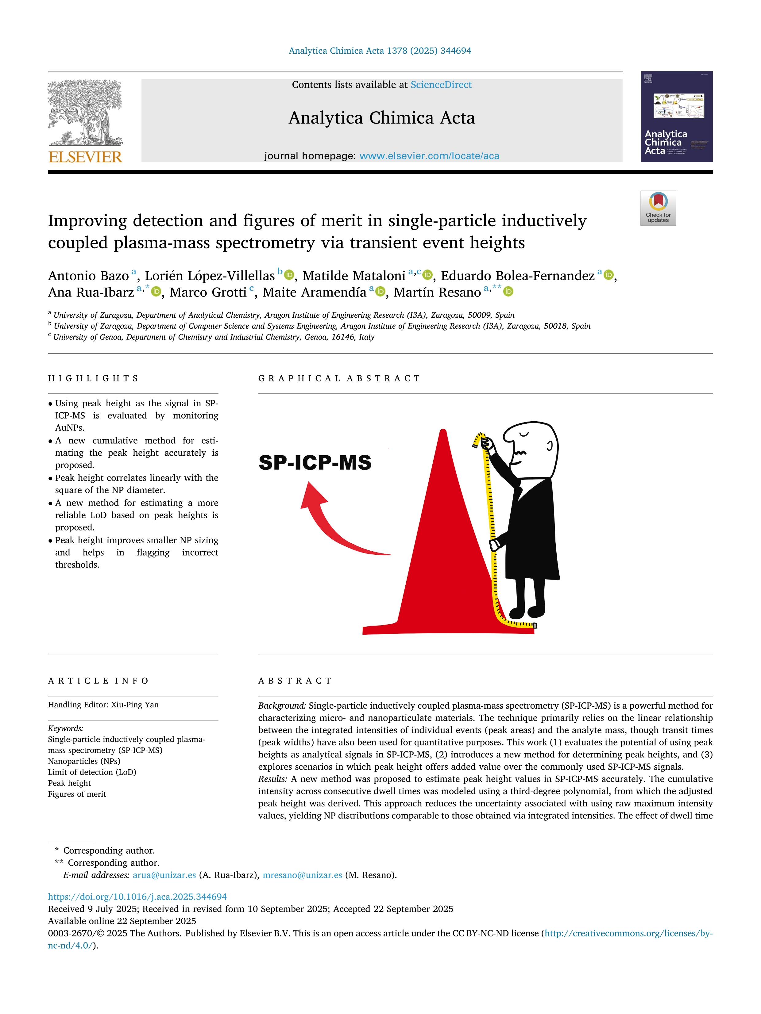 Improving detection and figures of merit in single-particle inductively coupled plasma-mass spectrometry via transient event heights