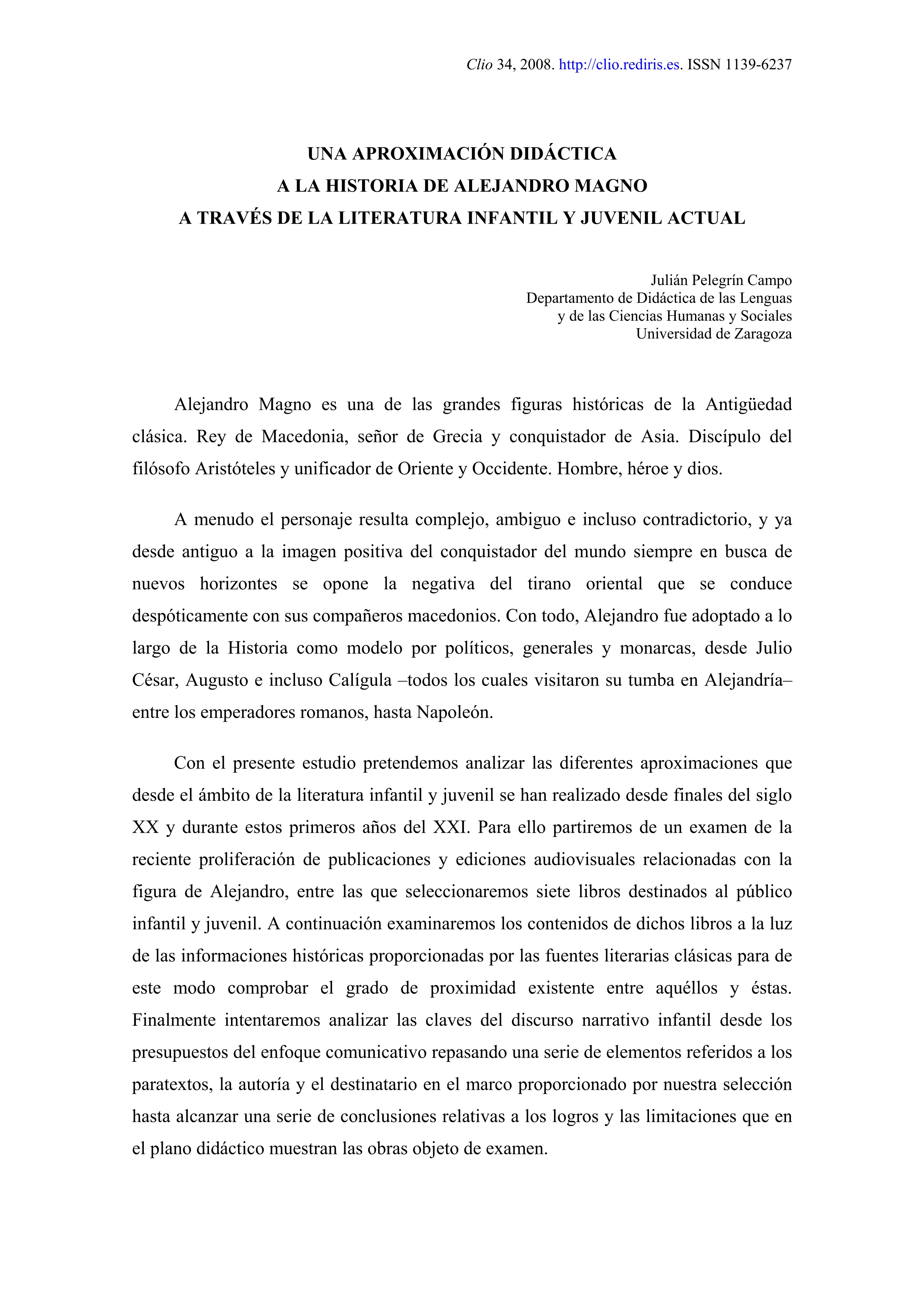 Una aproximación didáctica a la historia de Alejandro Magno a través de la literatura infantil y juvenil actual