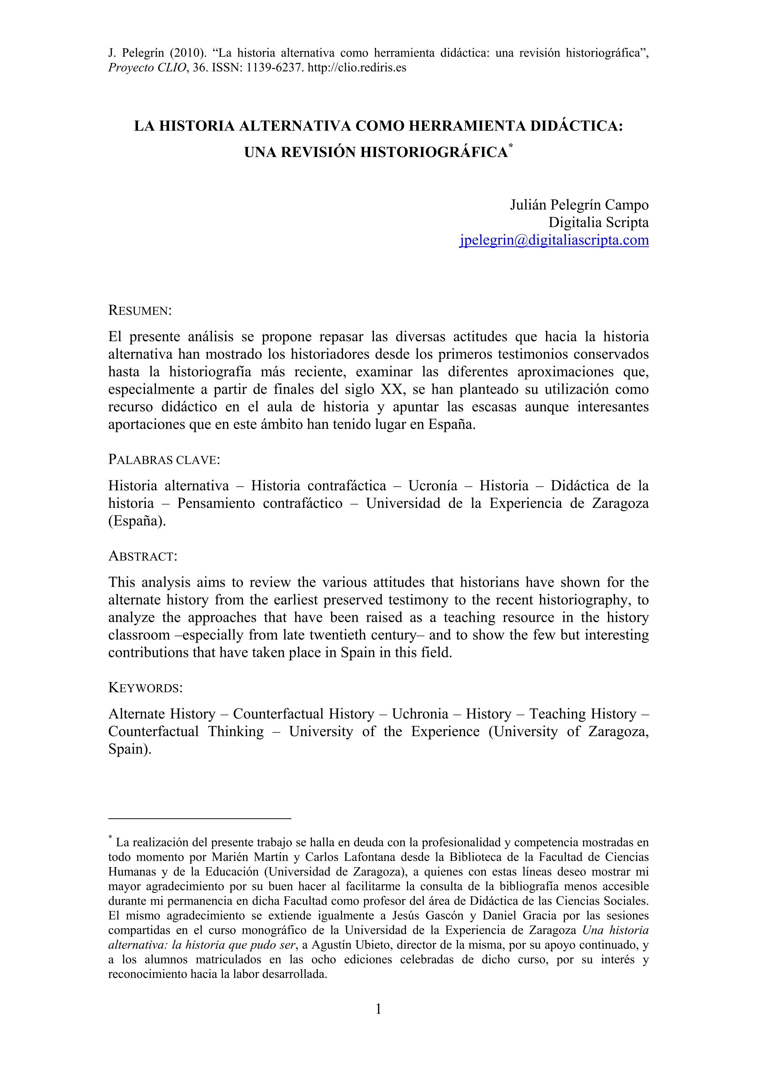 La Historia alternativa como herramienta didáctica: Una revisión historiográfica