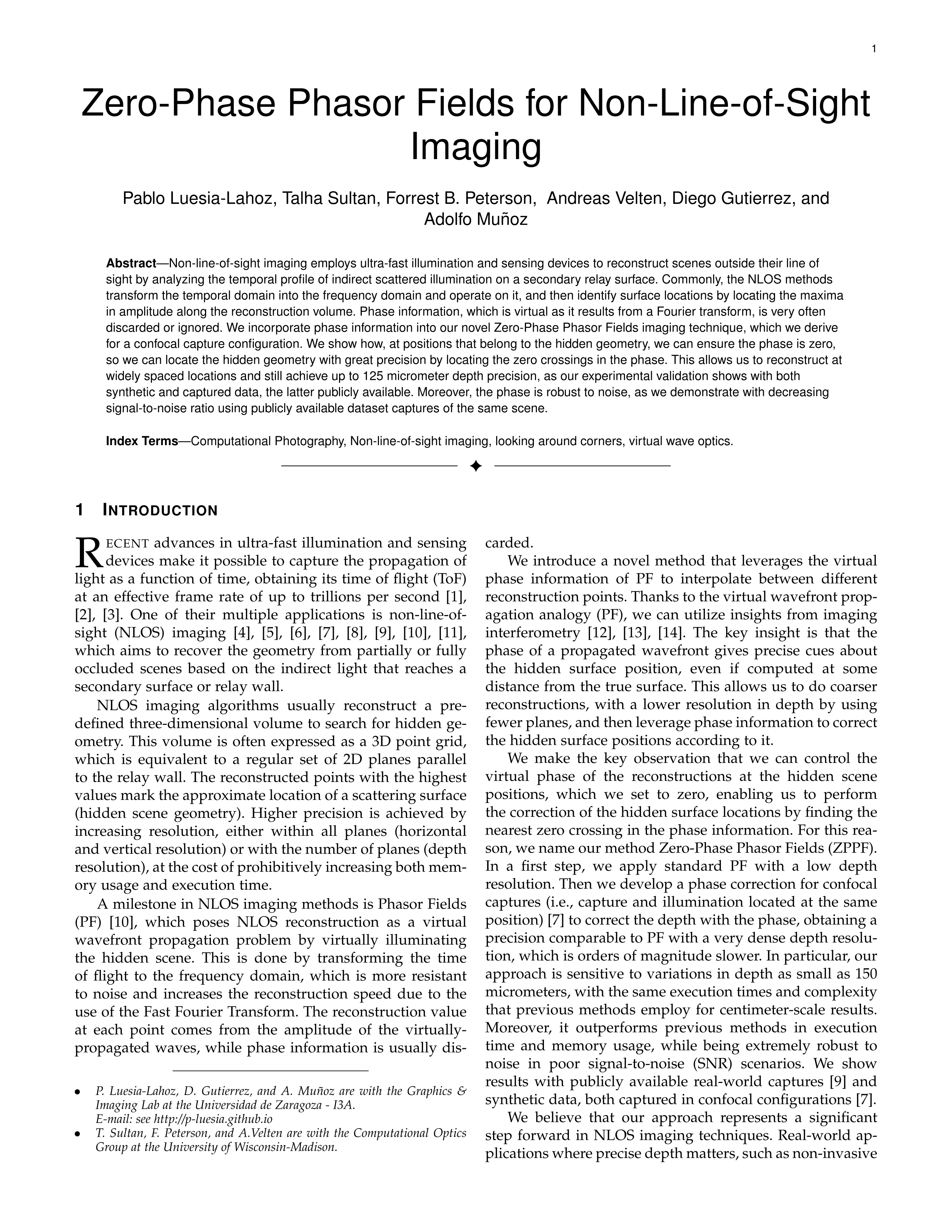 Zero-phase phasor fields for non-line-of-sight imaging