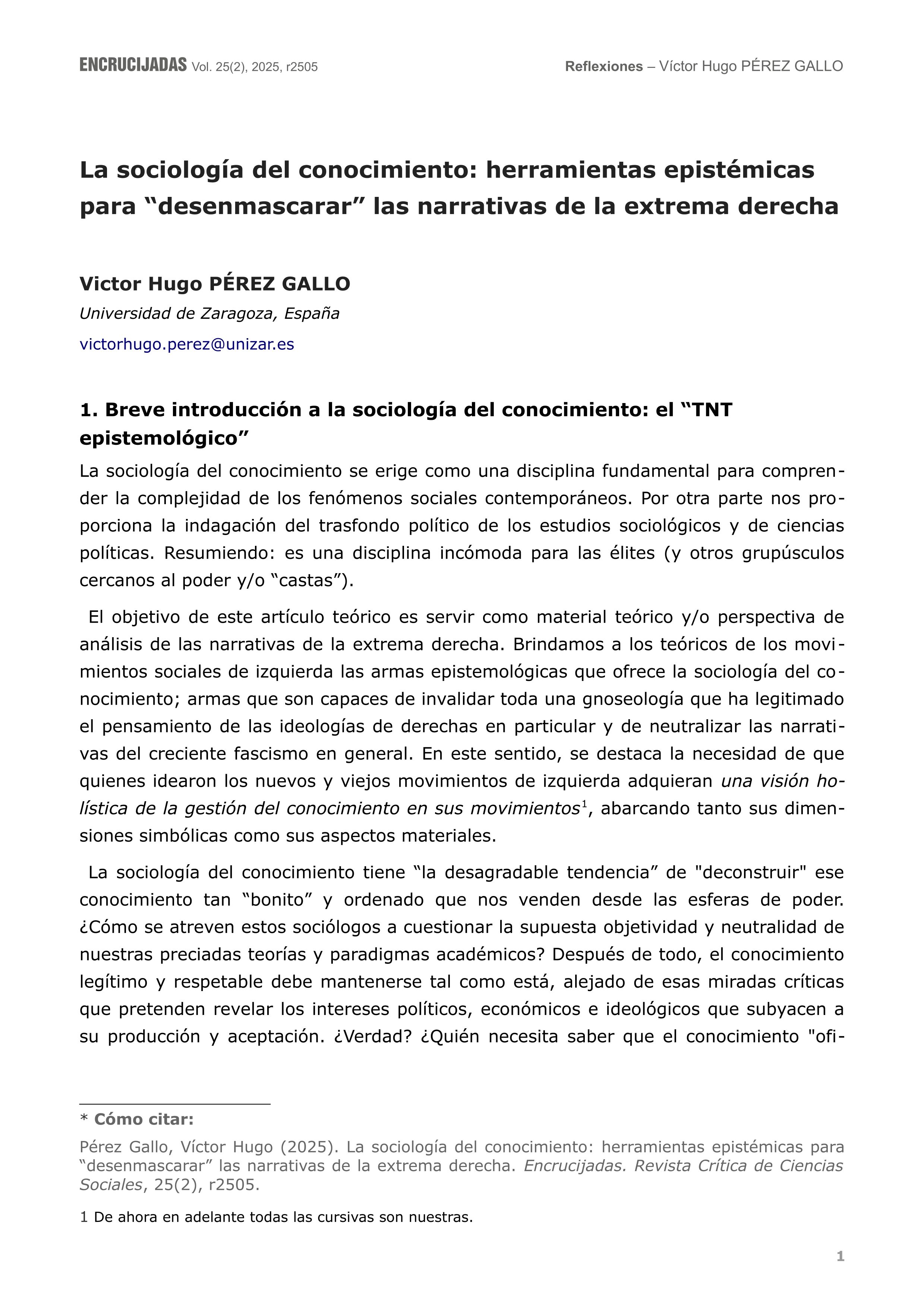 La sociología del conocimiento: herramientas epistémicas para 