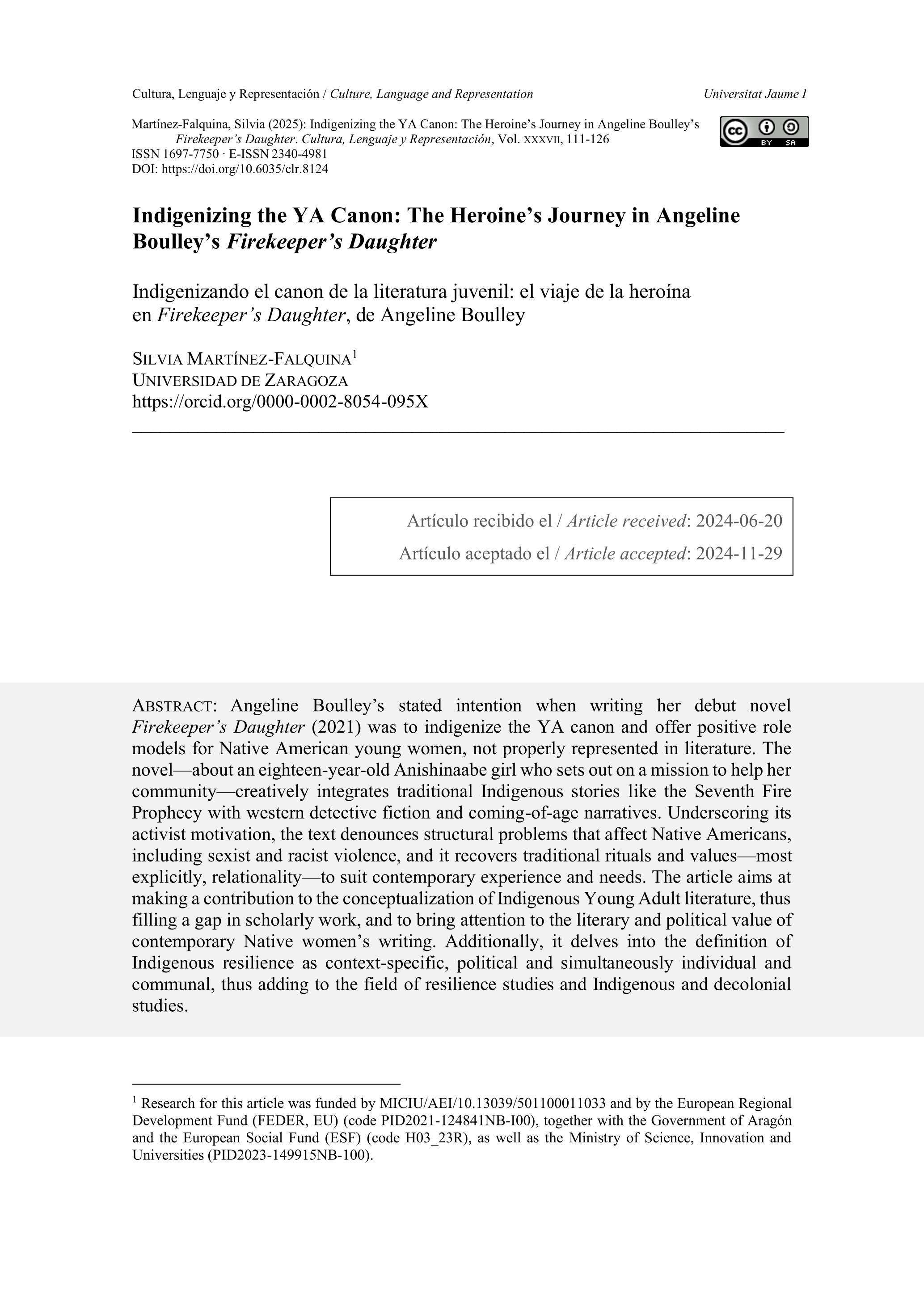Indigenizing the YA Canon: The Heroine's Journey in Angeline Boulley's Firekeeper's Daughter