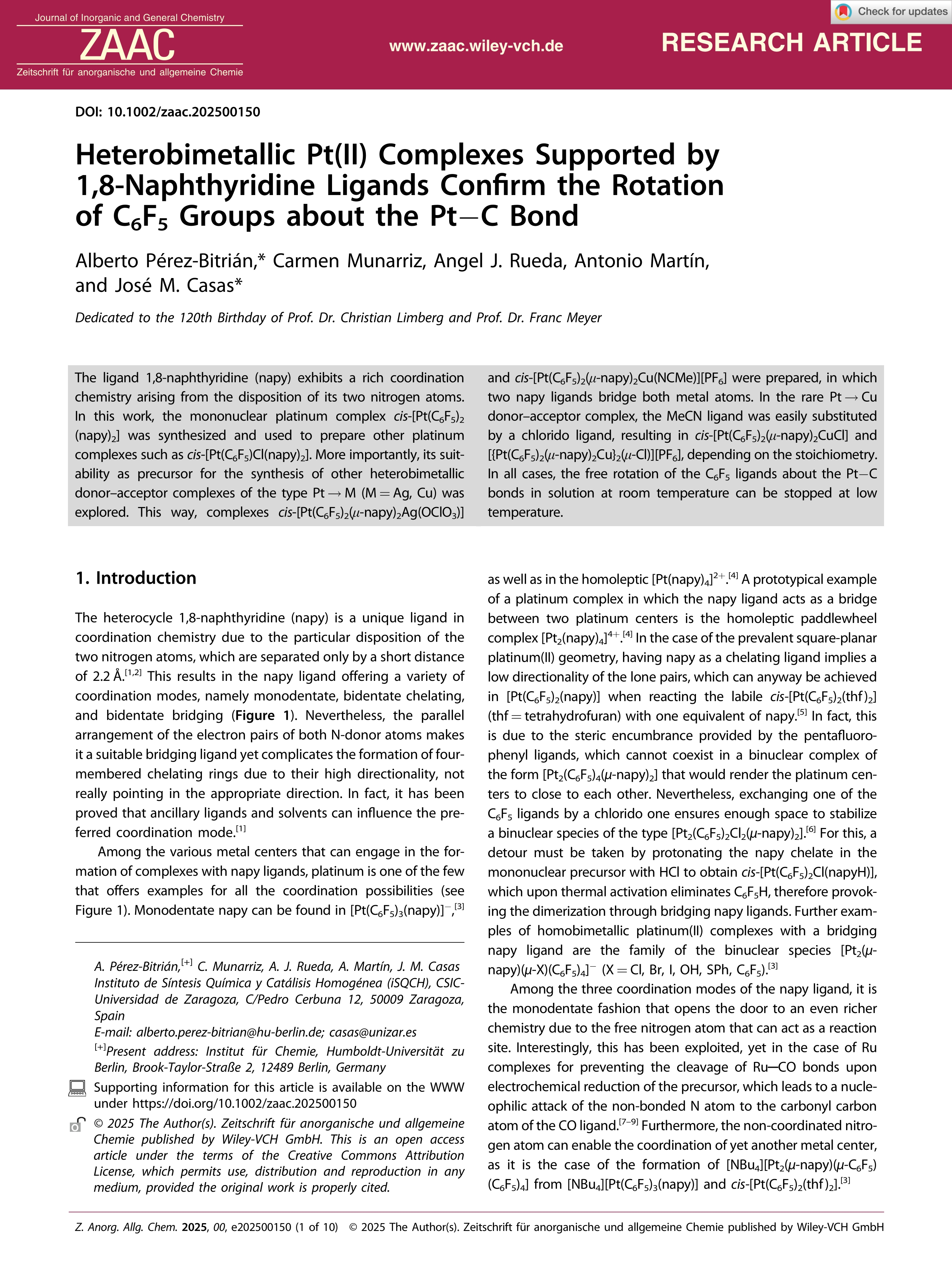 Heterobimetallic Pt(II) Complexes Supported by 1,8-Naphthyridine Ligands Confirm the Rotation of C6F5 Groups about the Pt−C Bond