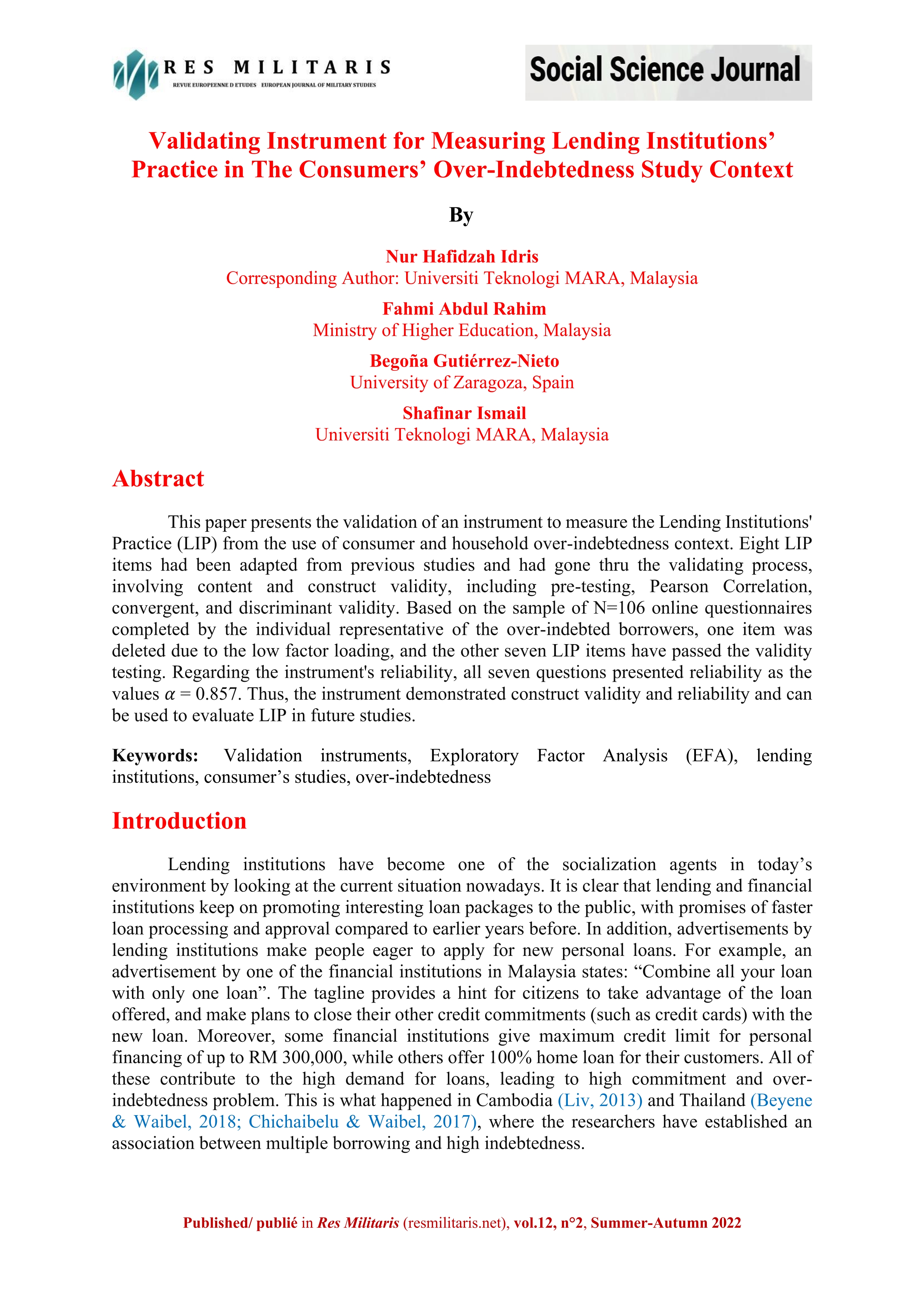 Validating Instrument for Measuring Lending Institutions’ Practice in The Consumers Over-Indebtedness Study Context