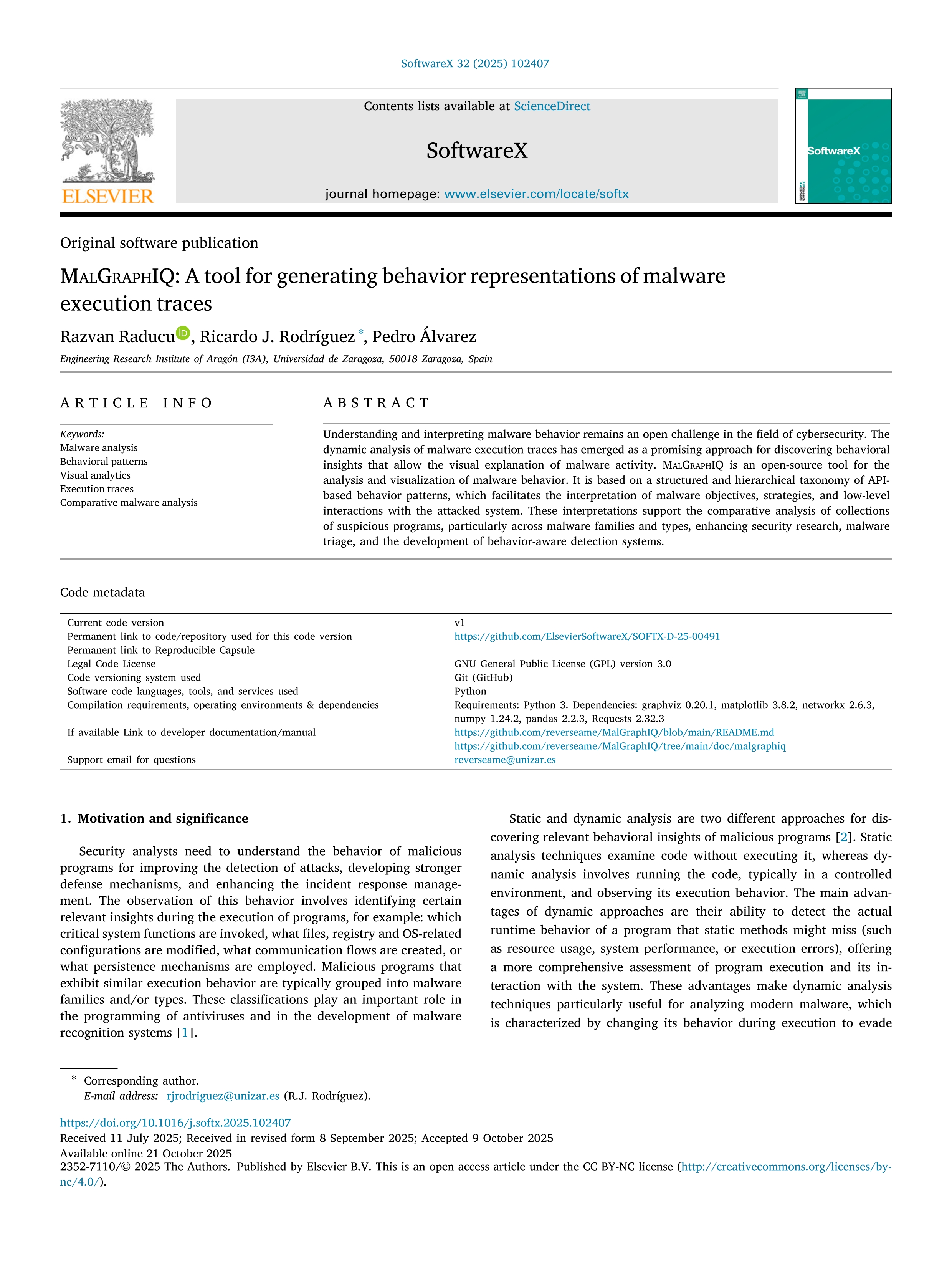 MalGraphIQ: A tool for generating behavior representations of malware execution traces