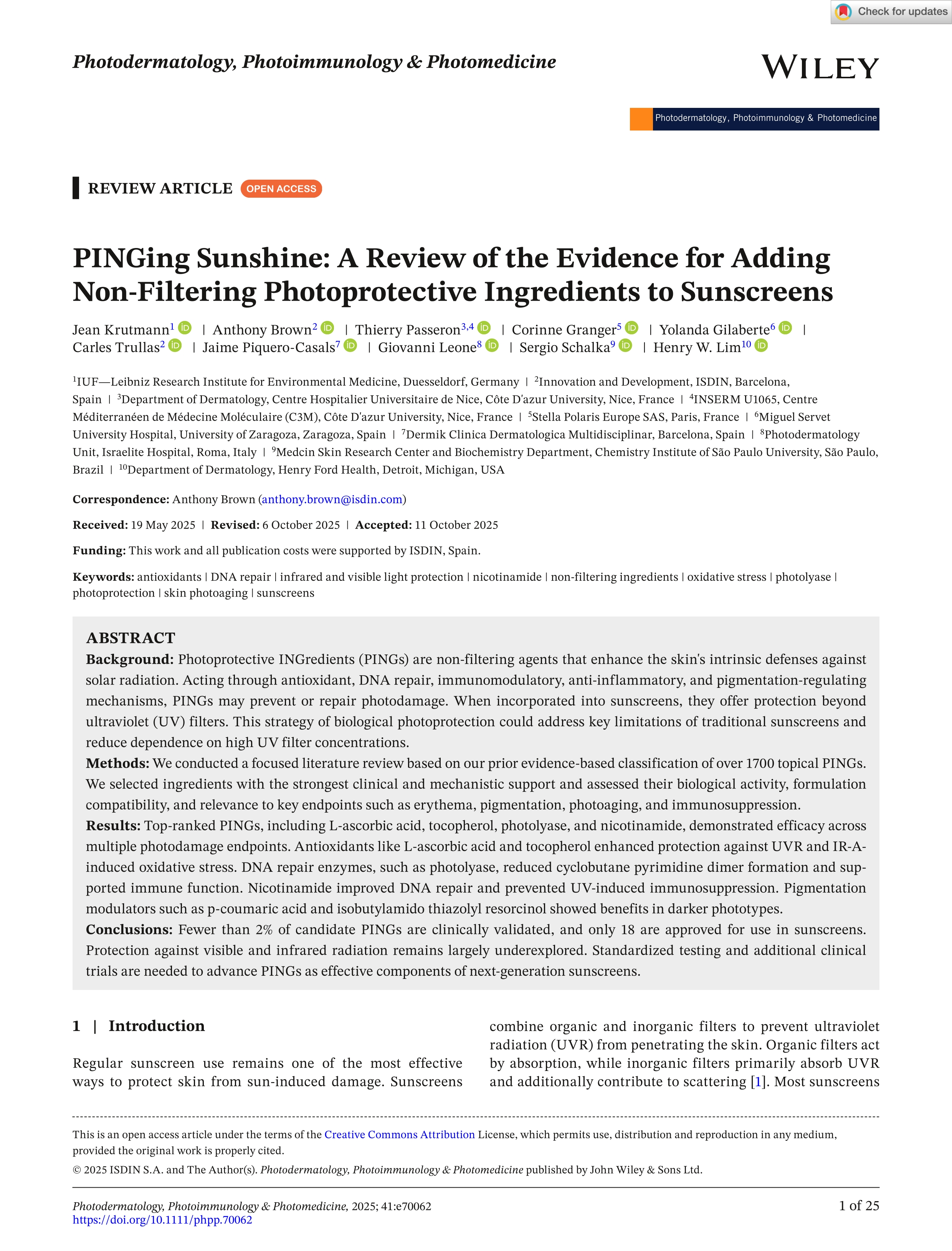 PINGing Sunshine: A Review of the Evidence for Adding Non-Filtering Photoprotective Ingredients to Sunscreens